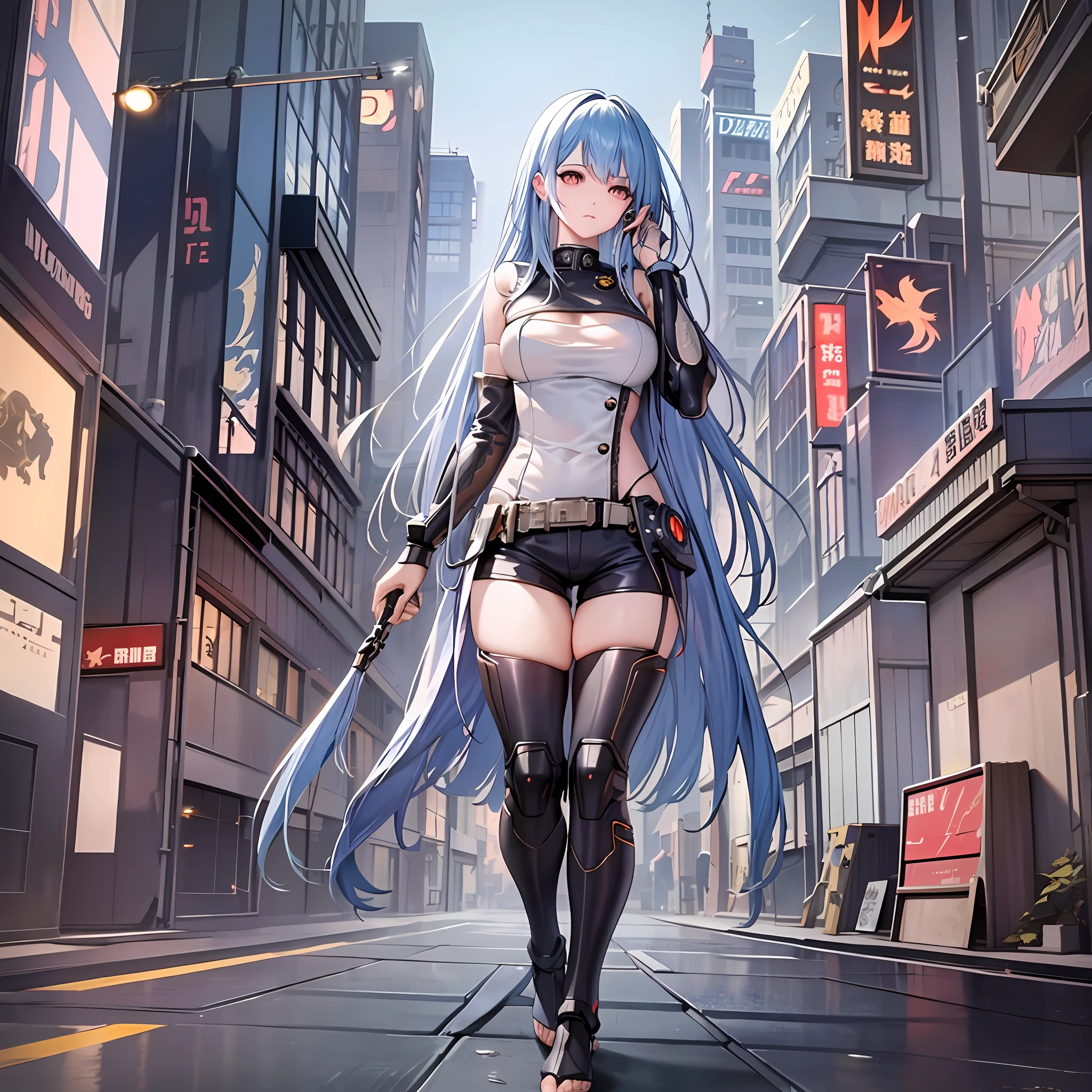 Boutique,best quality,Gold jewelry,(slip out feet),Fairy skin,(Fidelity :1.2),Standing,Super Detailed,realistic,High quality,Movie Light,Ray tracking,Ultra HD,Upper body
Girl in shorts and jacket standing next to giant robot, Guweiz style artwork, CyberPunk mech, Trends on CGSTATION, Guweiz, Russell Dongjun Lu, digital cyberpunk anime art, Ross Tran 8 K, Guweiz on ArtStation Pixiv, Girl in mecha network armor