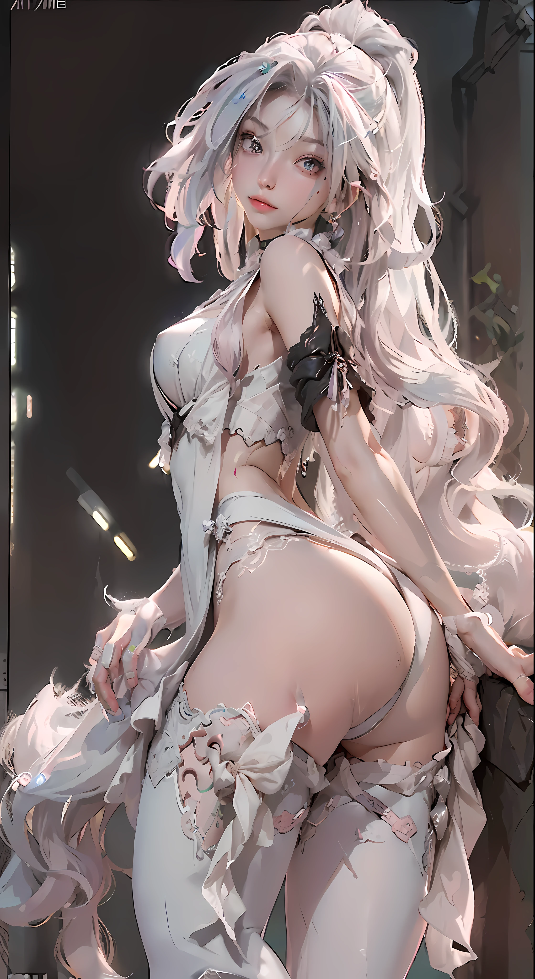 (Best Quality), ((Masterpiece), (Detail: 1.4), 3D, A Beautiful Cyberpunk Woman, HDR (High Dynamic Range), Ray Tracing, NVIDIA RTX, Super-Resolution, Unreal 5, Subsurface Scattering, PBR Textures, Post-Processing, Anisotropic Filtering, Depth of Field, Maximum Sharpness and Clarity, Multi-layer Textures, Albedo and Highlight Maps, Surface Shading, Accurate simulation of light-material interactions, perfect proportions, Octane Render, two-color light, large aperture, low ISO, white balance, rule of thirds, 8K RAW, ???????????, ???????????, ???????????, double ???????, ?????? augmentation, pants coming off, clothes slipping off, ??????, gray hair, long hair, long hair and waist, lace trim, ????????????????????, transparent clothes, coquettish, fat ????????, full type, full body, fat ????????, very large, thick legs, thighs, ???? charm, ?????, ??????????, miniskirt, big ???, upturned ????????, Pouting ???, pouting, short clothes, shorts, transparent clothes, pink cute, pink tender, cute, exposed, exposed ???????, leaky groove, white tender, white, white, wet body, shy woman, large-scale exposed, exposed, pouting ??? pouting ???, ??? ???, ??????????? and ???????????, ???? ????, cute cute girl, cute lingerie, delicate woman, ????, tumult, coquettish, ???? waist, backless outfit, flesh, coquettish, coquettish, flexible limbs, full of vitality