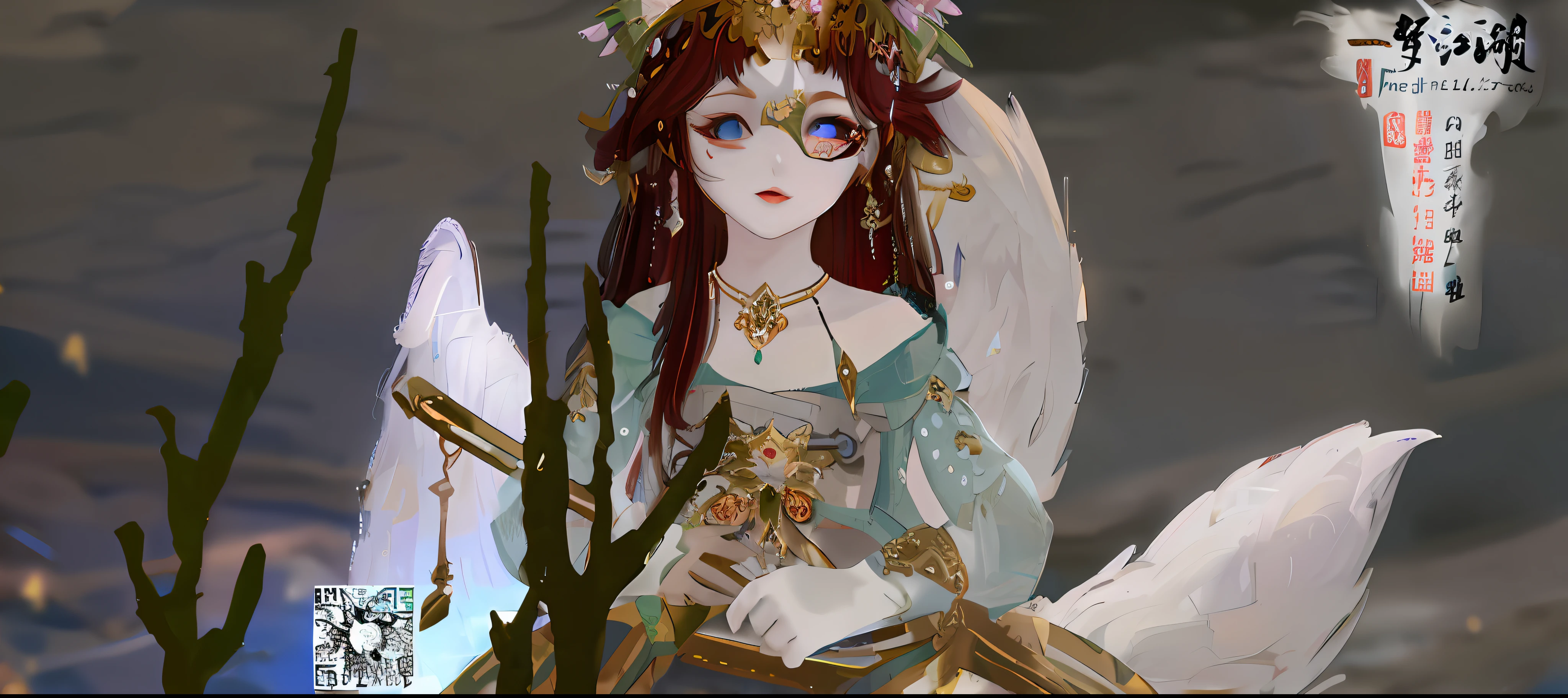 anime character with a white dress and a crown on her head, wearing angel halo, hyperdetailed fantasy character, ((a beautiful fantasy empress)), a beautiful fantasy empress, artwork in the style of guweiz, guweiz, gilded lotus princess, clothes themed on a peacock mage, guweiz masterpiece, highly detailed character, as a mystical valkyrie