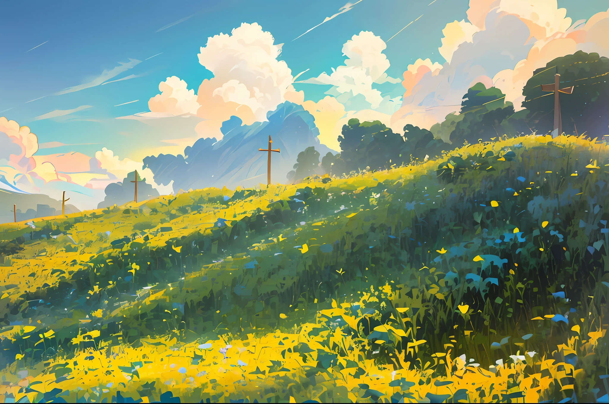 An old farmer in a straw hat, walking on the winding path of the countryside, big clouds, blue sky, rice fields, neat rice seedlings in the fields, forest, hillside, secluded, countryside, HD detail, hyper-detail, cinematic, surrealism, soft light, deep field focus bokeh, ray tracing and surrealism. --v6