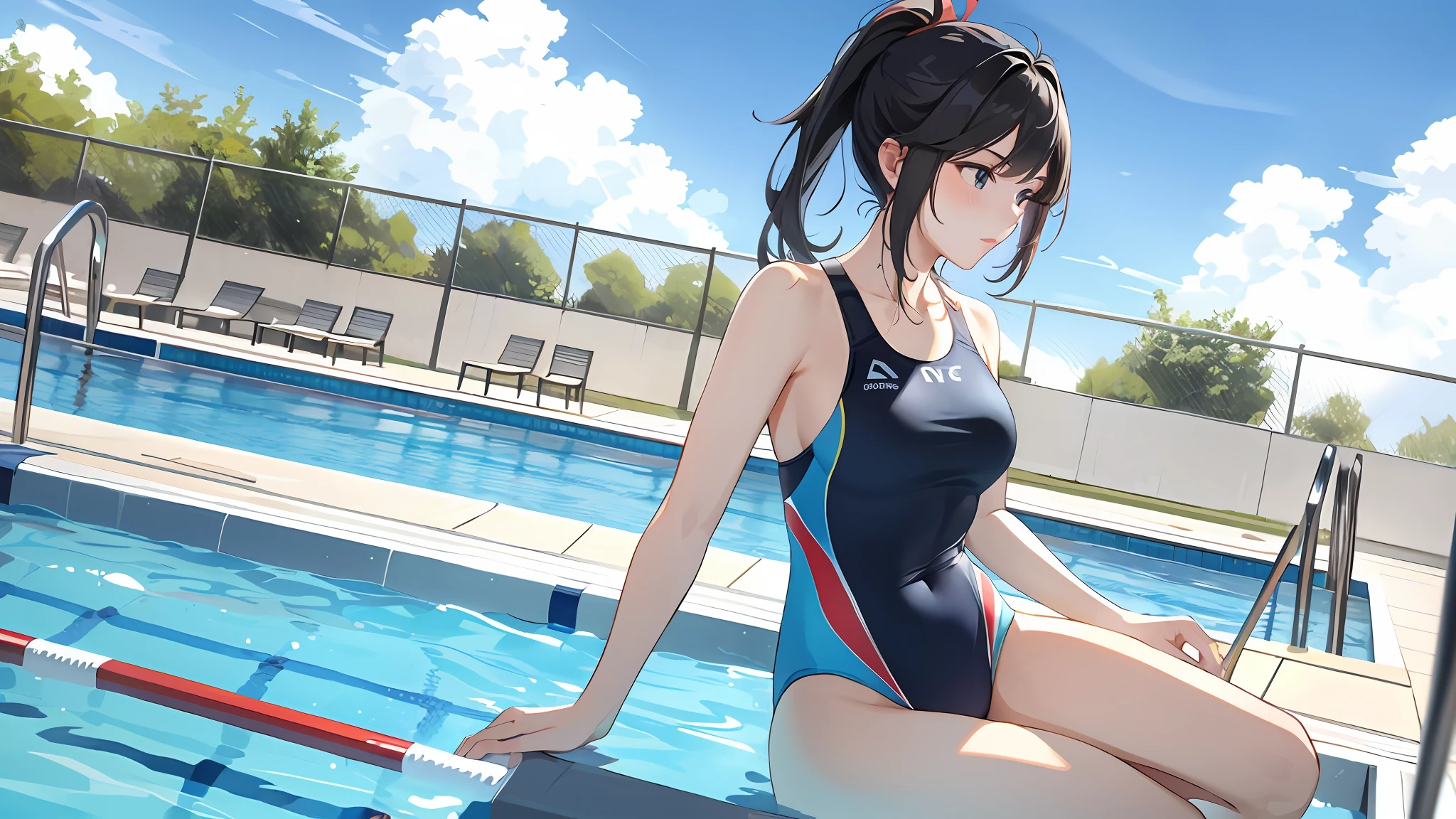 1 Girl, Competitive Swimsuit, Pool, Solo