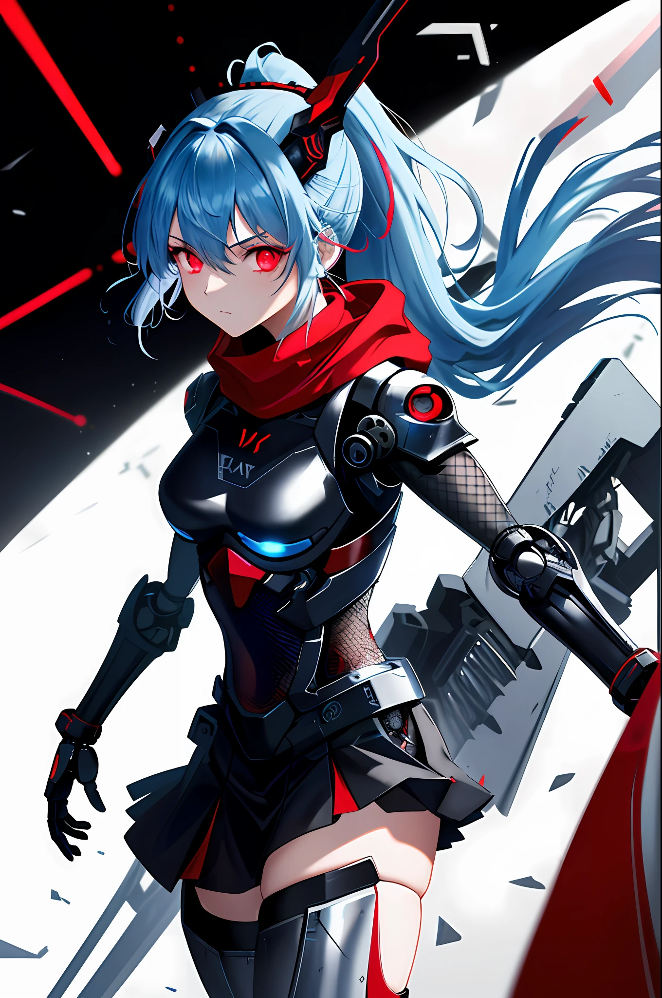 Anime girl with blue hair and black outfit holding a gun - SeaArt AI