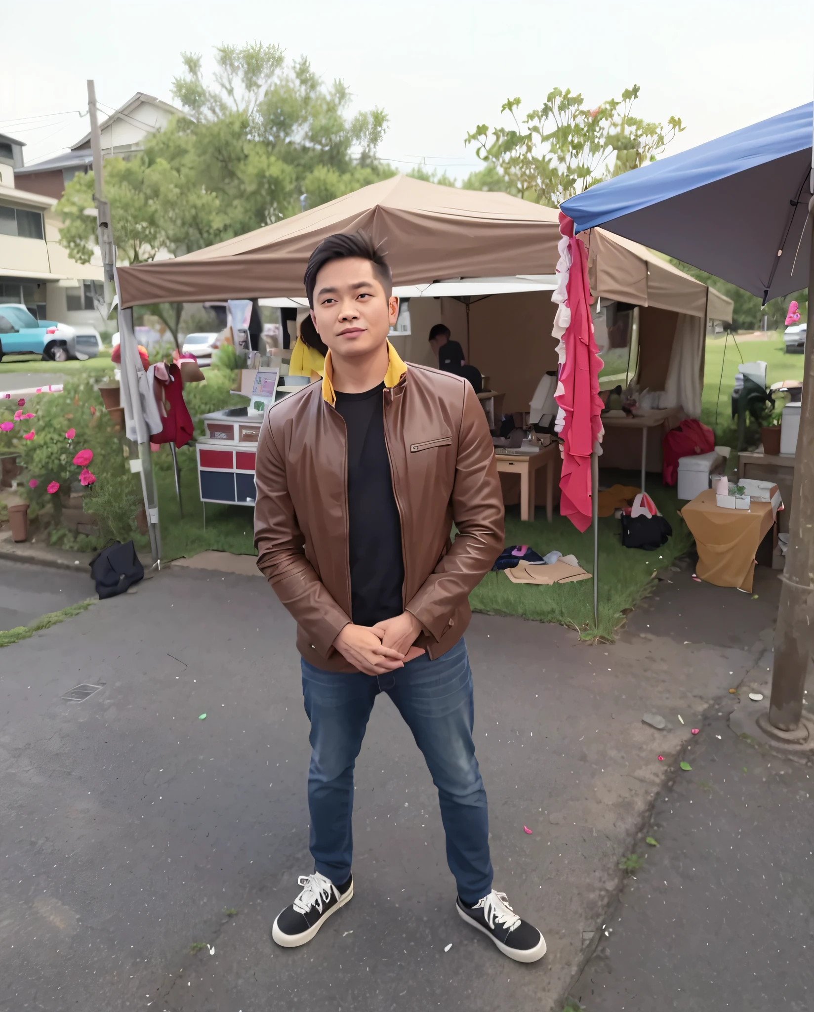 there is a man standing in front of a tent with a umbrella, ramil sunga, discovered photo, 2 3 years old, john jude palencar, zigor samaniego, ayan nag, nuttavut baiphowongse, profile photo, hoang long ly, zigor samaniego style, 2 8 years old