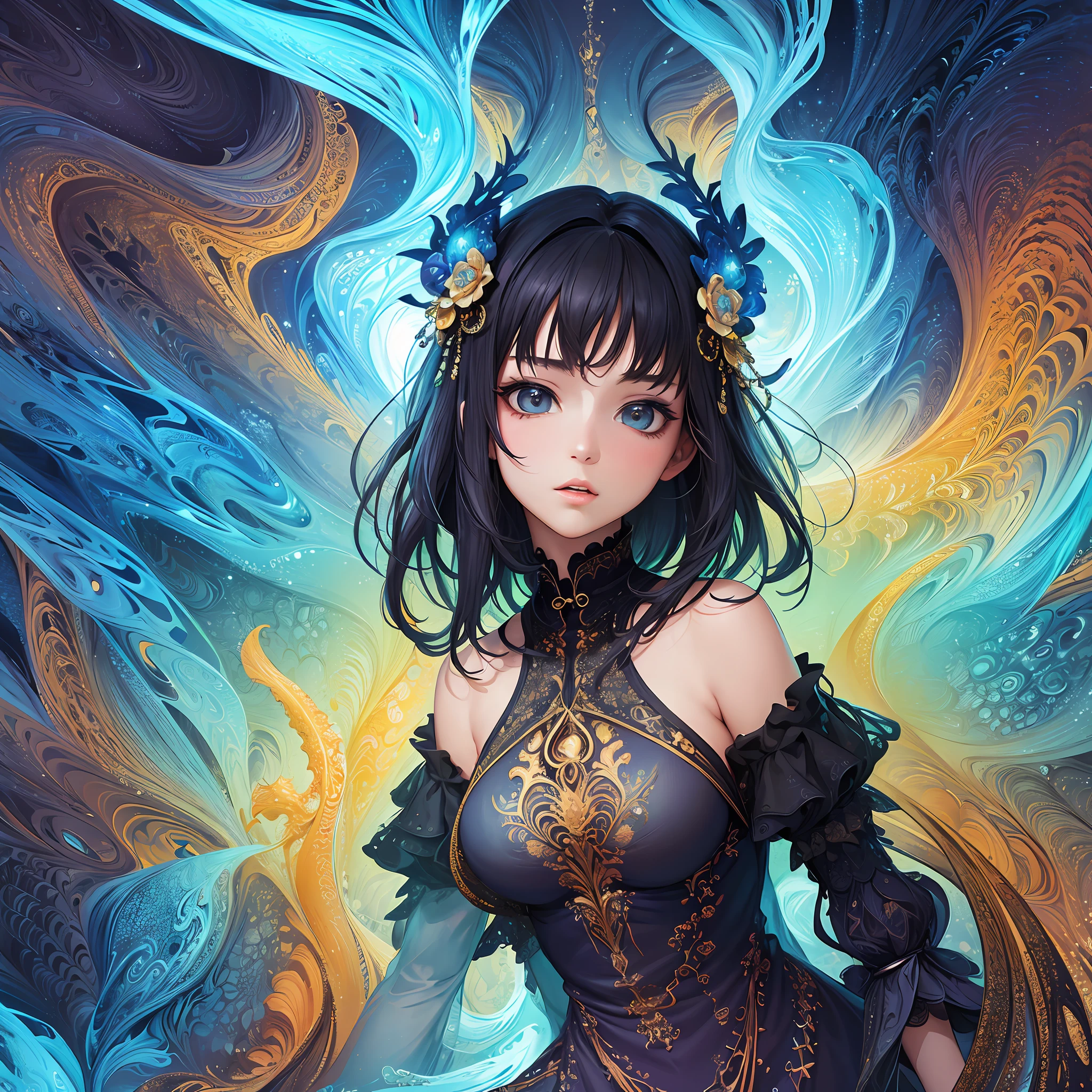 (masterpiece, top quality, best quality, official art, beautiful and aesthetic:1.2), (1girl), extreme detailed,(fractal art:1.3),colorful,highest detailed