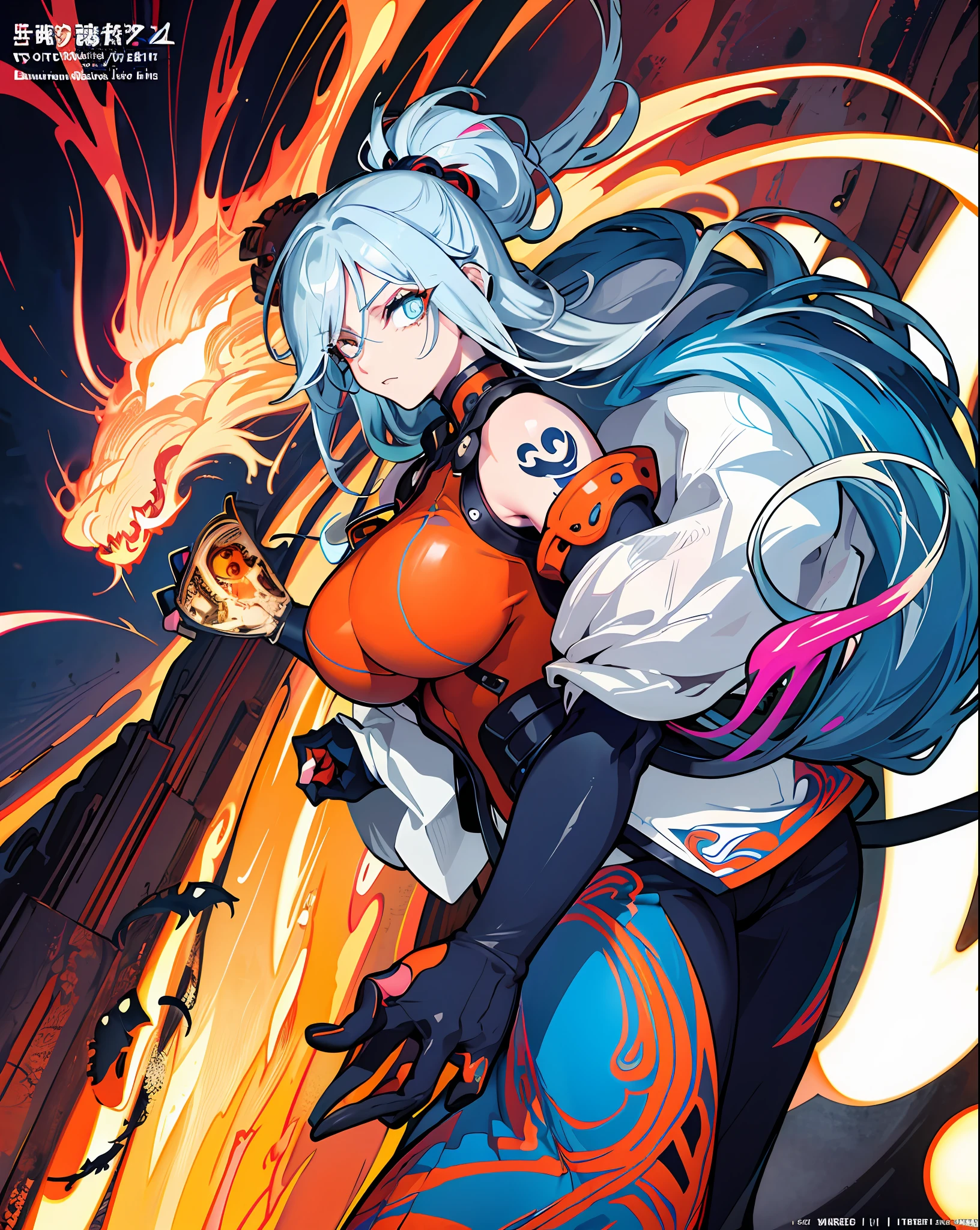 background, mixed-language_text, Japanese letters in graffit, 3girls, excellent lighting, sidelighting, (curvy: 1.2), vhsKeeper, in graffit, style GUILTY GEAR -STRIVE perfect(flat color: 1.3), (magazine_cover: 1.4), (multicolored_background: 1.3), striped_background, card_background, :: comix style by joe madureira ::large breasts, perfect and detailed, ultra detailed shirt with abstract design, with Japanese graffit letter print on the sides of the dress,  image of full-body women fighting alongside you with powerful dragons versus alien creature full of tentacles, with immersive effects, hover effect, background graffiti style tribal tattoo with vibrant colors "ultra HDR" detailed and with focus effect, (masterpiece: 1.2, best quality),(Finely detailed eyes and detailed face with long eyelashes:1.3), in various full-body attack poses,  (cute background: 1.2),futuristic costume, super detailed circular metals Clinging to the arms and pants, fantastic paintings