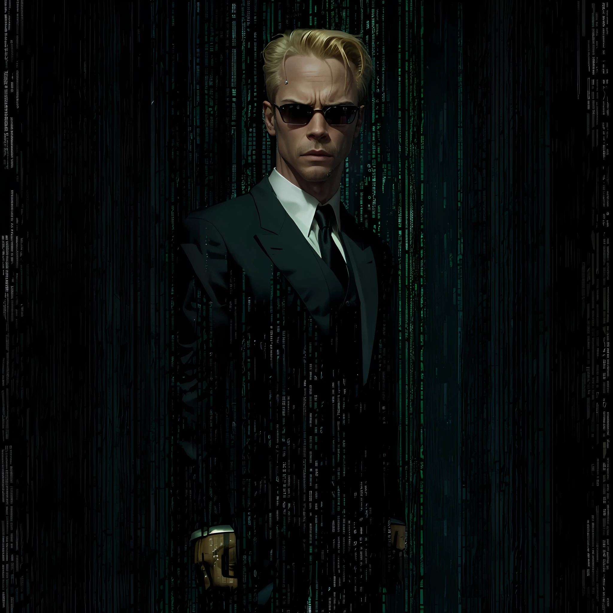 evil looking blond GUY PEARCE face, blond GUY PEARCE in a suit with square sunglasses close up, blond GUY PEARCE in a suit angry, blond GUY PEARCE in a suit with squared sunglasses, square sunglasses