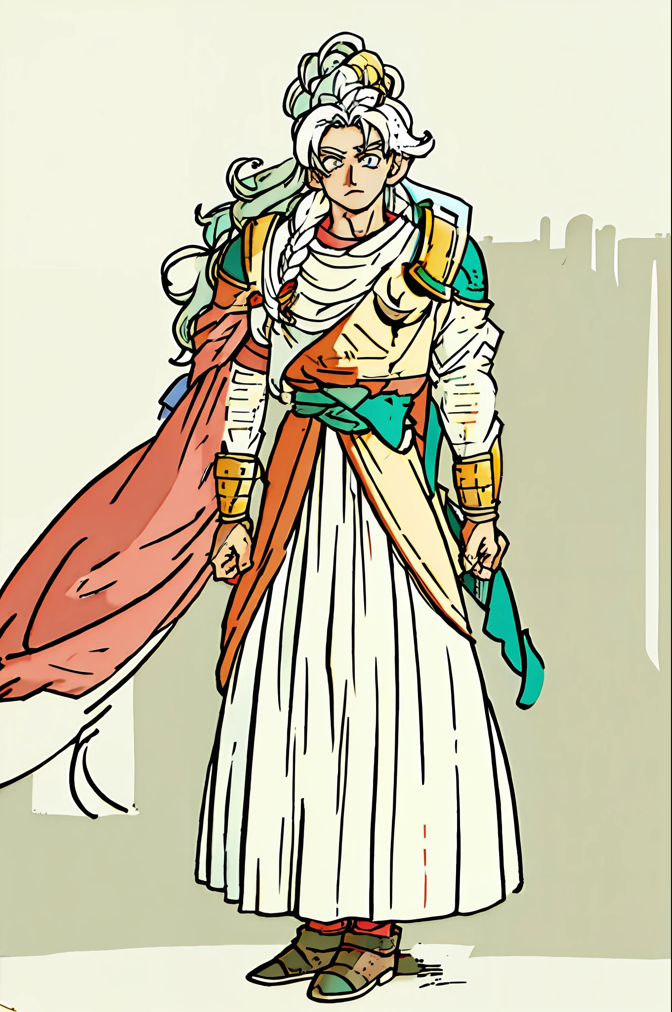 White hair, long-haired, male, peach-eyed, armor, sage, masterpiece, top quality