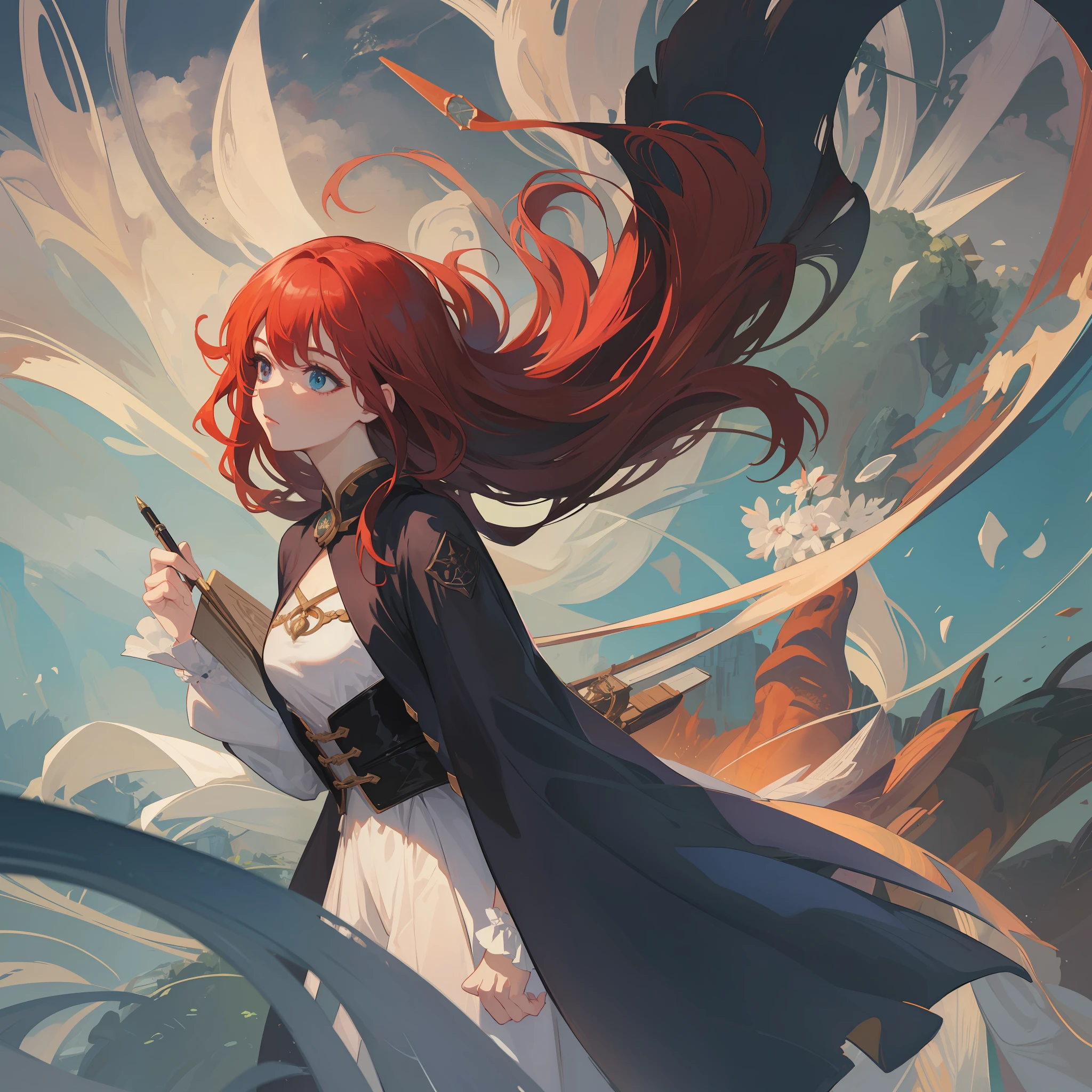 In her vivid imagination, a red-haired girl tightly holds an ancient and mysterious book along with a magical pen. Whenever the pen touches the pages of the book, her imaginative world bursts into life. Like an enchanting spell flowing through her fingers, her imagination transforms into reality all around her. Luxurious flowers bloom at her feet, fantastical creatures soar through the sky, and breathtaking landscapes unfold in the distance. In the world she creates, she is an invincible ruler who can turn every thought into something tangible. However, amidst this wonder, she discovers something unsettling: her powerful imagination begins to encroach upon real life. On her journey of self-discovery, this girl must master her abilities, face the consequences, and uncover the limits between fantasy and reality.