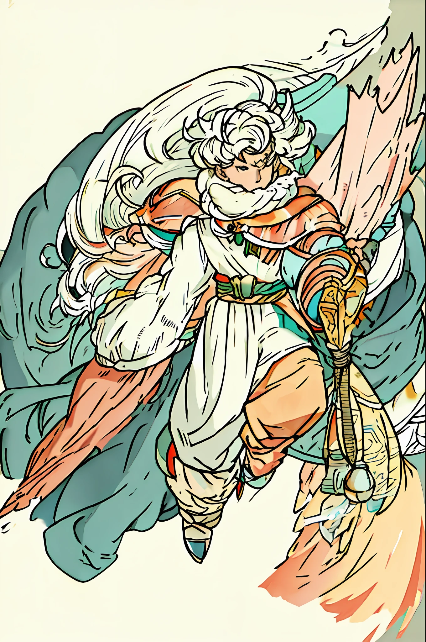 white-haired, long-haired, male, peach-eyed, armor, sage,, one, masterpiece, top quality