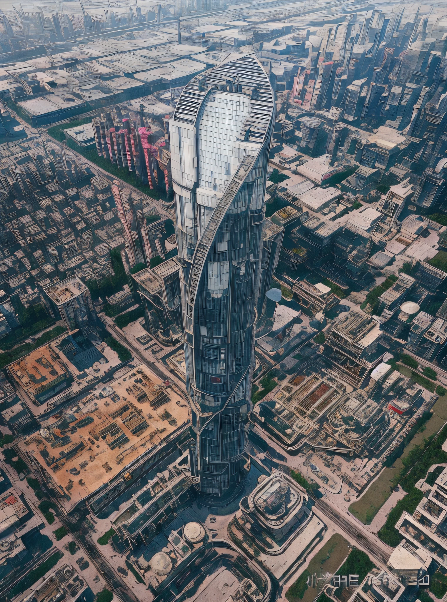 sci-fi cyberpunk city, building street, reactor, ???????, refinery, car, bridge, sunny day, exotic architecture, masterpiece, best quality, high design, surreal