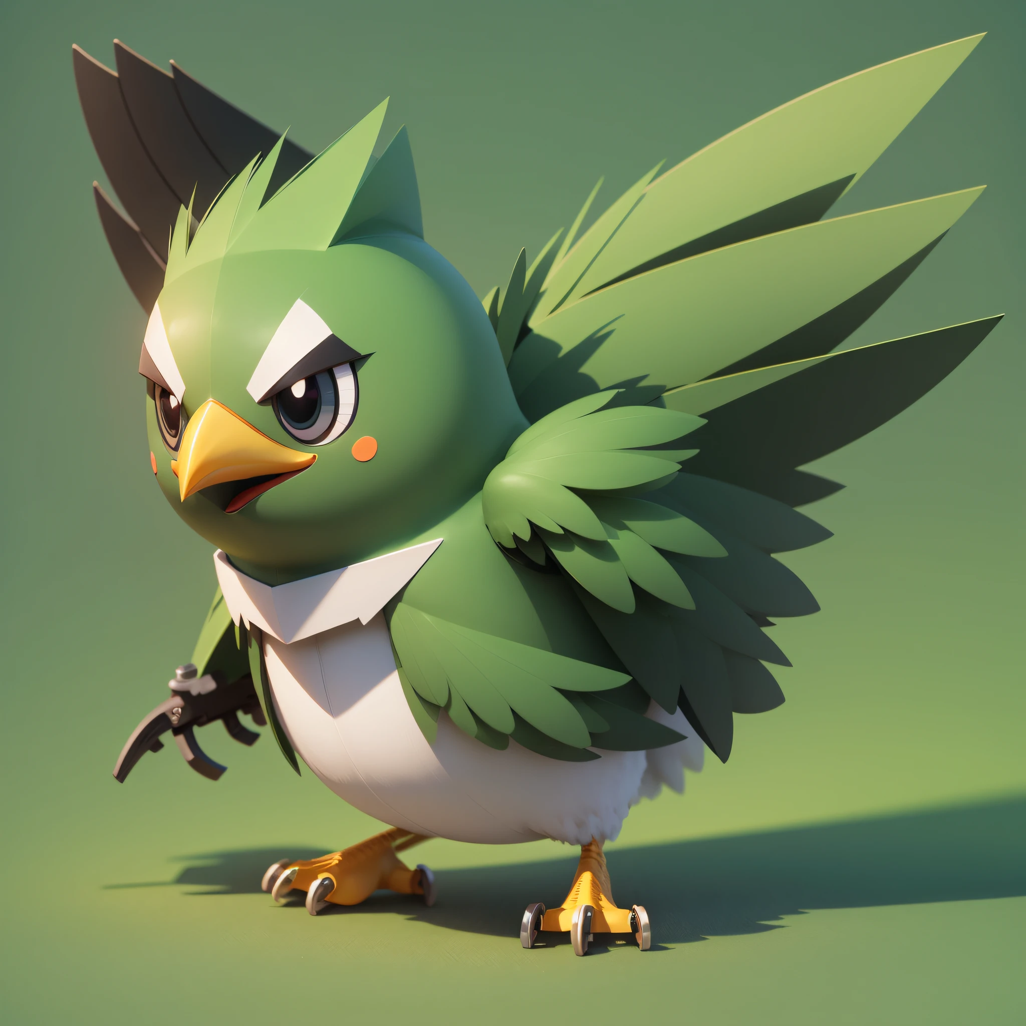 3D game, mascot, cute bird, vector, simple, flat, low detail, smooth, plain, minim straight design, mysterious background, headphones, game controller, --auto --s2