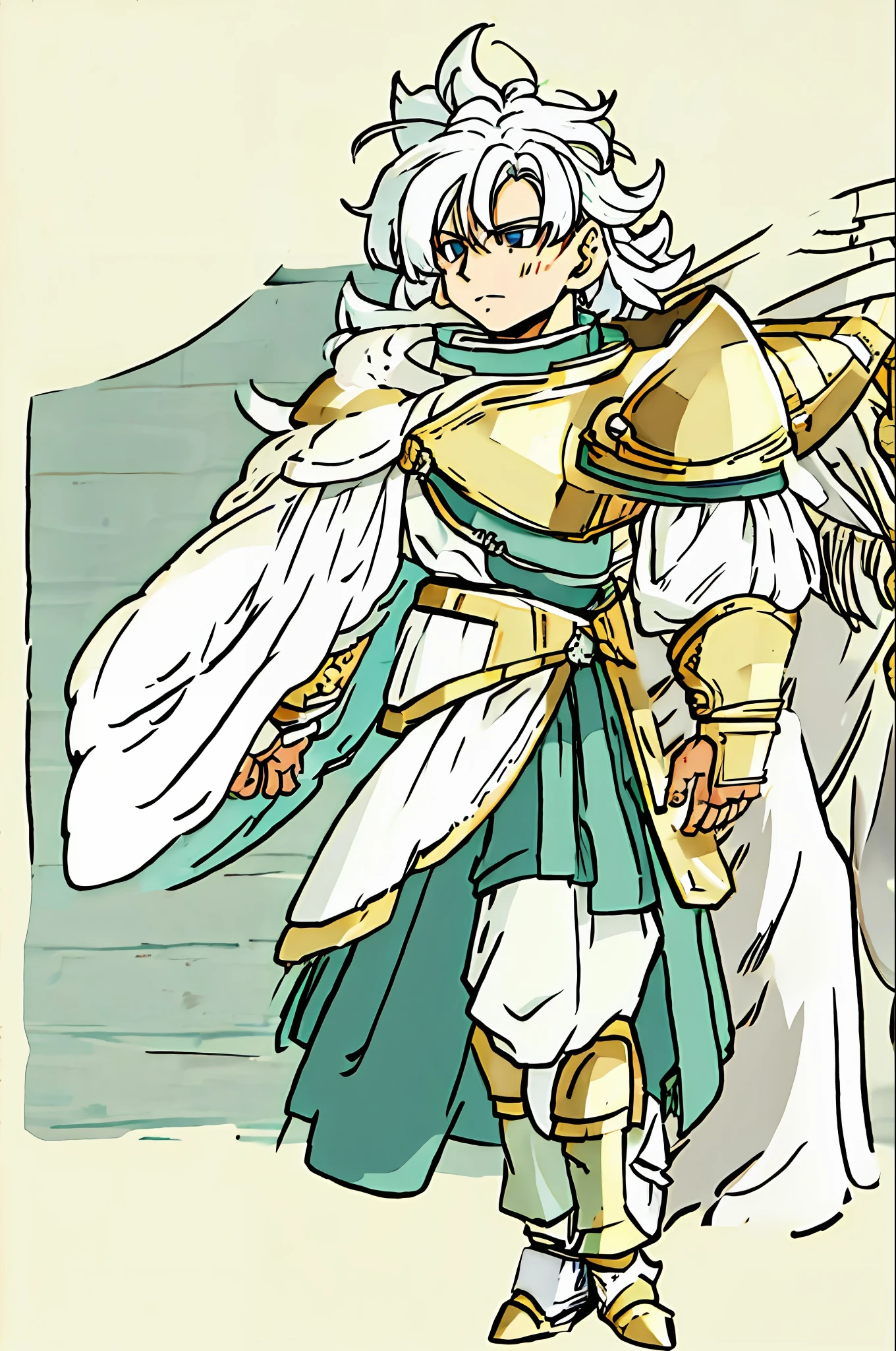 white-haired, long-haired, male, golden, armor, sage, one, masterpiece, top quality