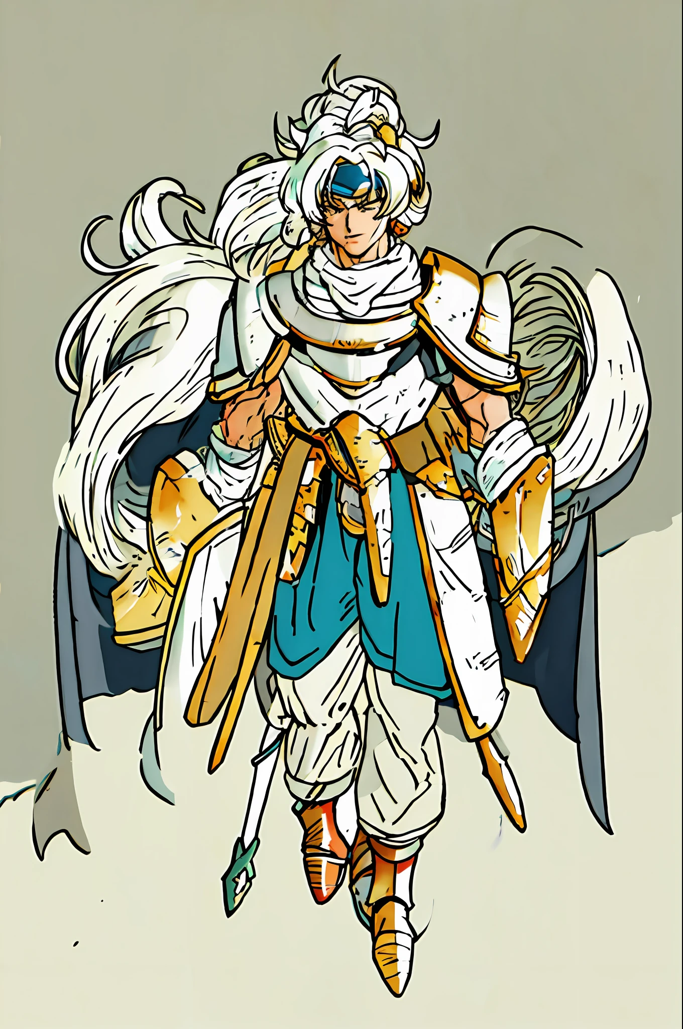 white-haired, long-haired, male, golden, armor, sage, one, masterpiece, top quality