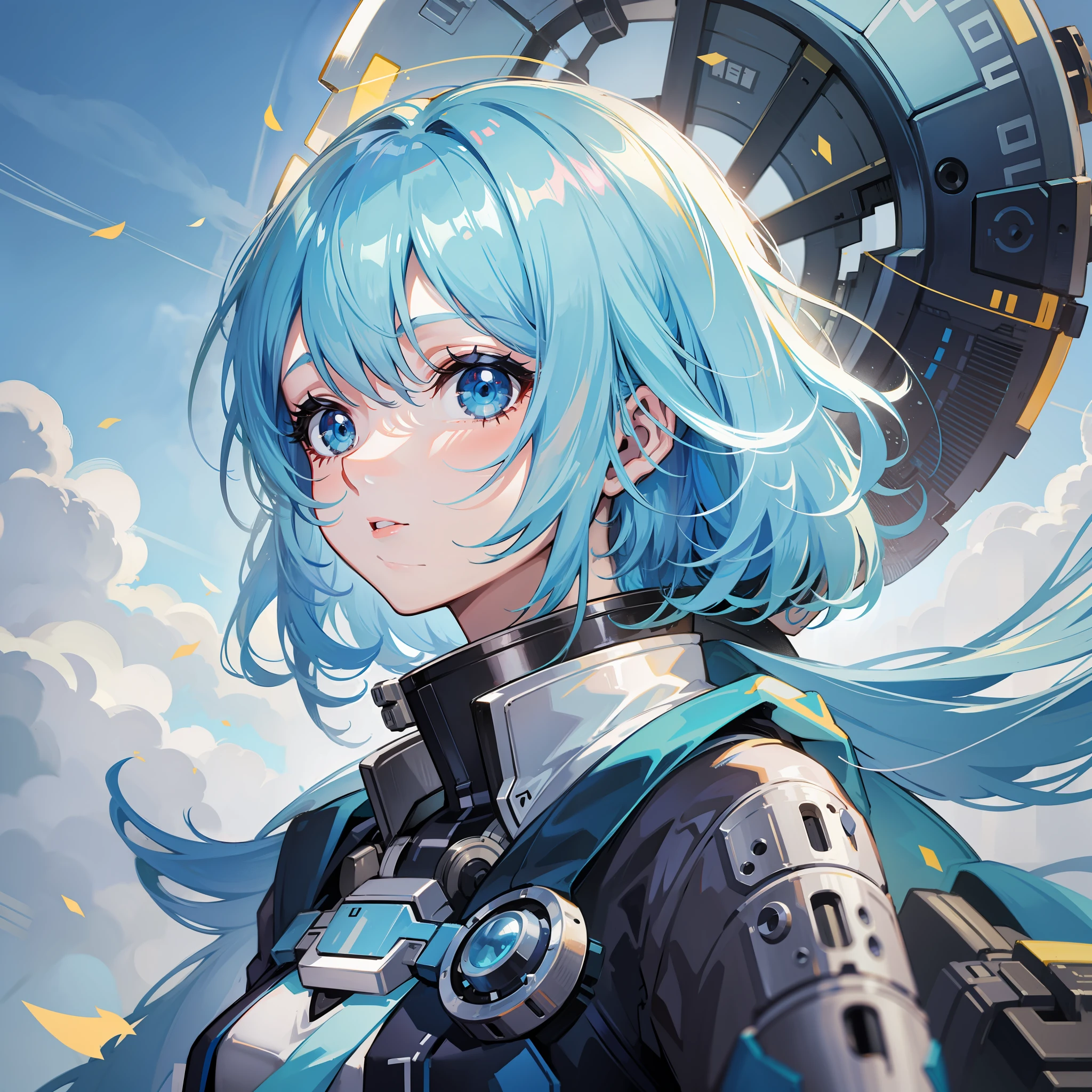 Light blue hair, mechanical wind, 1 girl