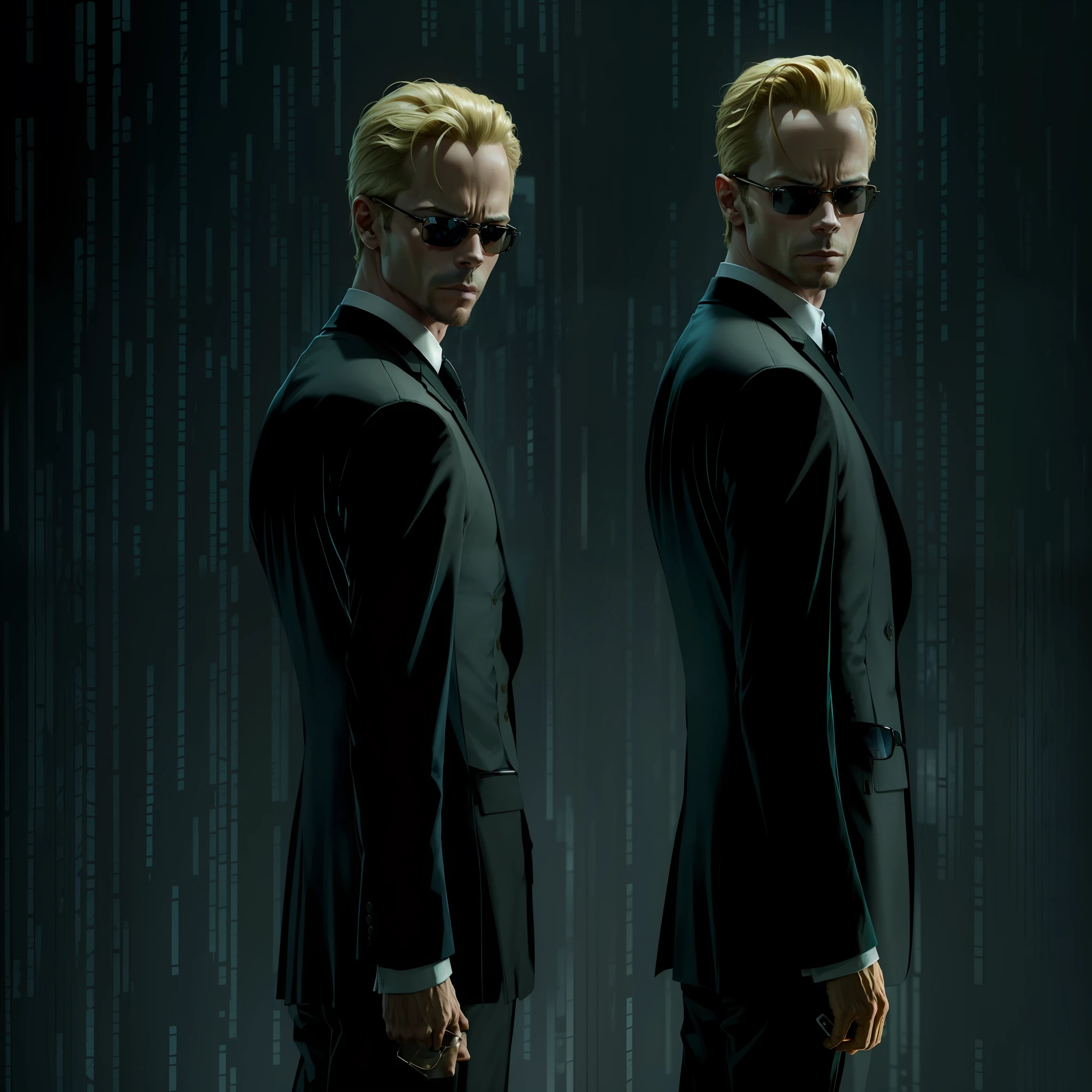 evil looking blond GUY PEARCE face, blond GUY PEARCE in a suit with square sunglasses close up, blond GUY PEARCE in a suit angry, blond GUY PEARCE in a suit with squared sunglasses, square sunglasses