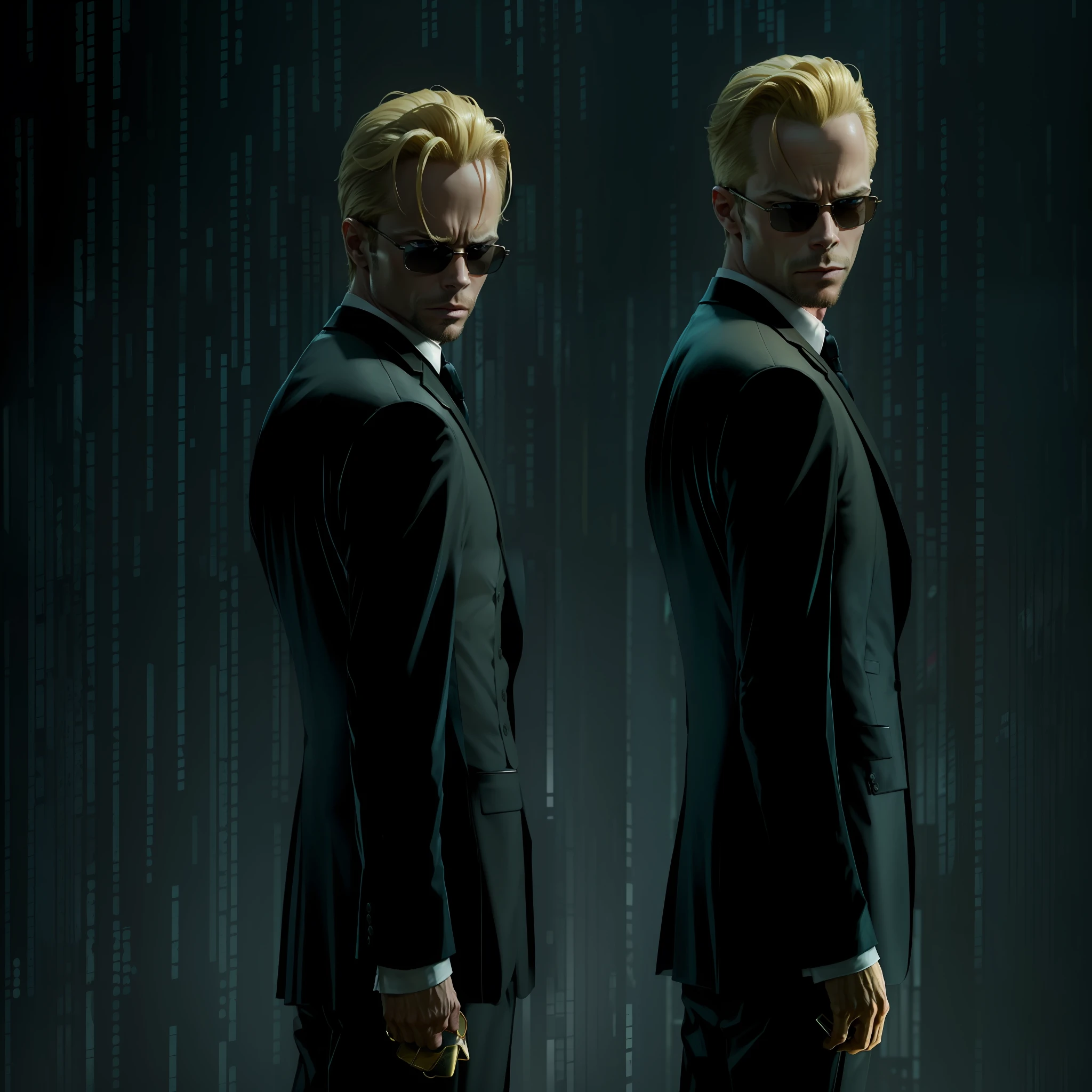 evil looking blond GUY PEARCE face, blond GUY PEARCE in a suit with square sunglasses close up, blond GUY PEARCE in a suit angry, blond GUY PEARCE in a suit with squared sunglasses, square sunglasses