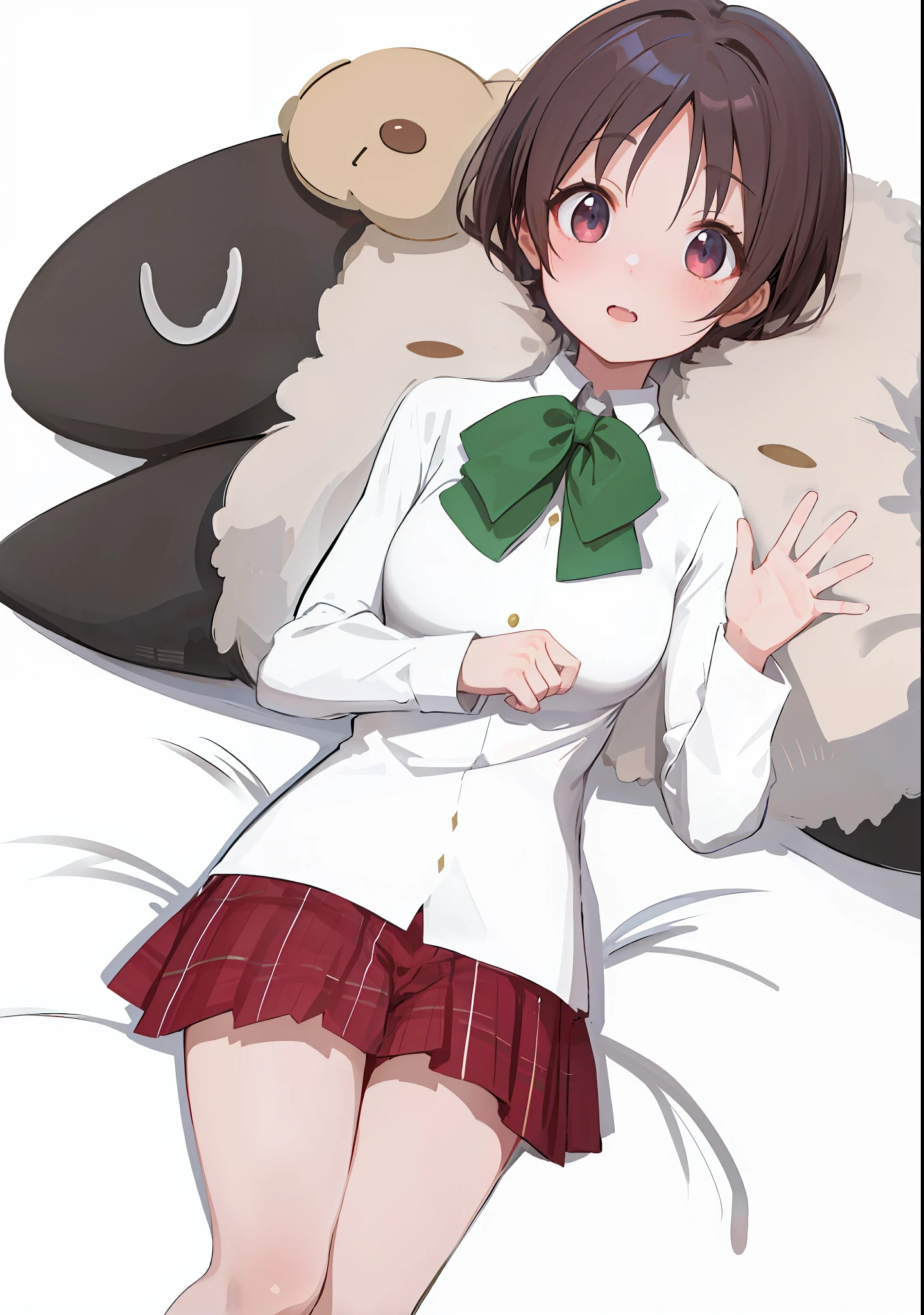 high resolution, masterpiece, Kumin tsuyuri, brown hair, solo, 1girl, exterior, cut-out background, detailed eyes, ((chatty eyes))