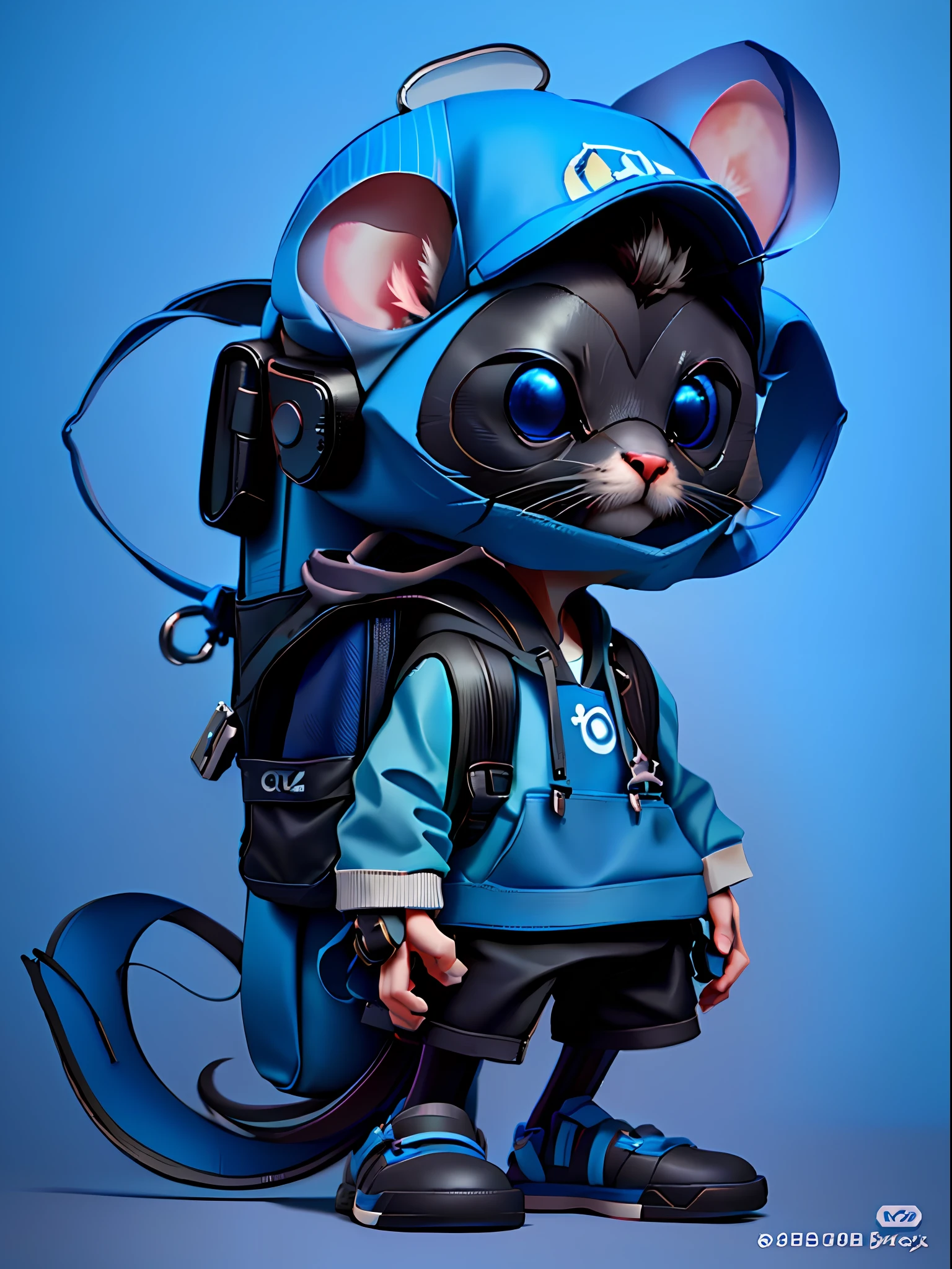 a close up of a toy mouse with a backpack on a blue background, adorable digital painting, the style of wlop, trending in cgsociety, small character. unreal engine 5, high quality character design, 3 d render stylized, marmoset render, cute 3 d render, trending on polycount, zbrush central contest winner