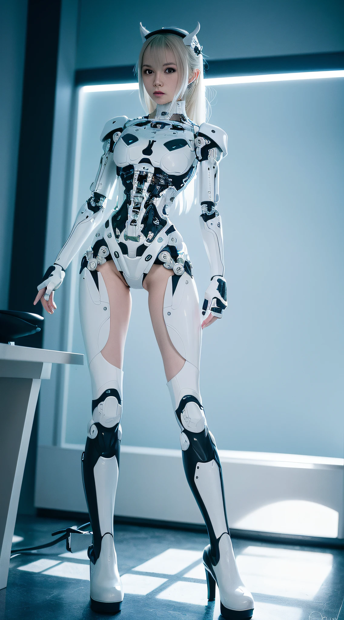 Perfect Female Face, Female Robot, Ceramic Silhouette, Robot, Robot Parts, Cable, Microchip, Lace, Bare Spine, Bare Bones Bones, Exoskeleton Broken Parts, Bare Internal Organs, Broken Body, Thigh Bones, Calf Bones, Full Body, Full Body, Asian Female Face, Beauty, Clean Face, Full Face, Fine Face, Lush Hair, Long Calves, Long Calves, Wedge Boots: 0.65, Platform Boots: 0.65, Platform Boots: 0.65, Bed, Inside the Bedroom, Studio Soft Light, Edge Light, Very refined, elegant, cyberpunk, surrealism, anatomy, 3d rendering, octane rendering, HR Giger style, 8k, best quality, illustration, very detailed, CG, wallpaper, fidelity, stunning, fine details, masterpiece, best quality, official art, absurd, 150 mm