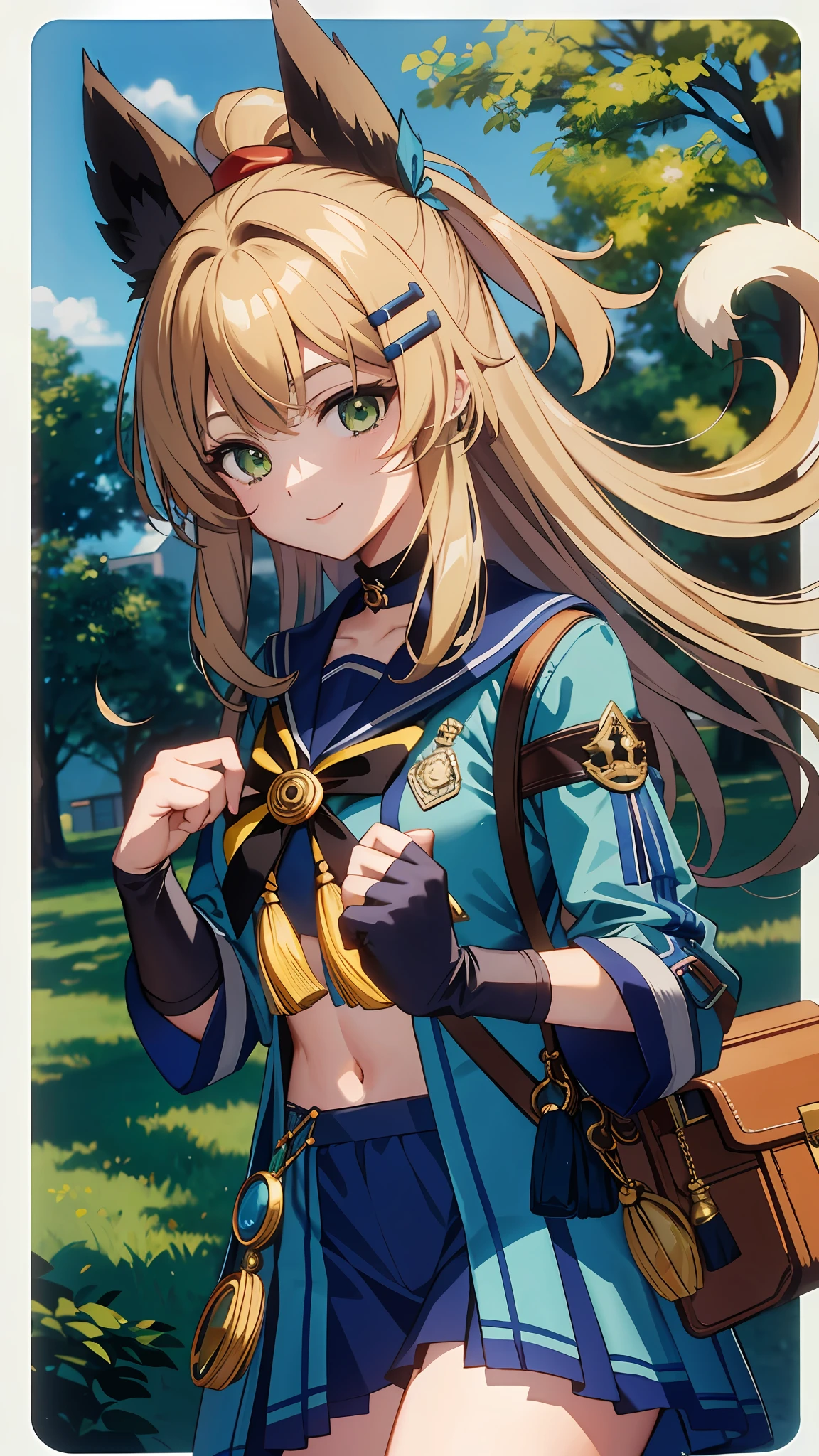 Masterpiece, best quality, girl, green eyes, official, two tails, paws, kirala, postman, (carrying the ordered package), light smile, 8k, hd, five fingers