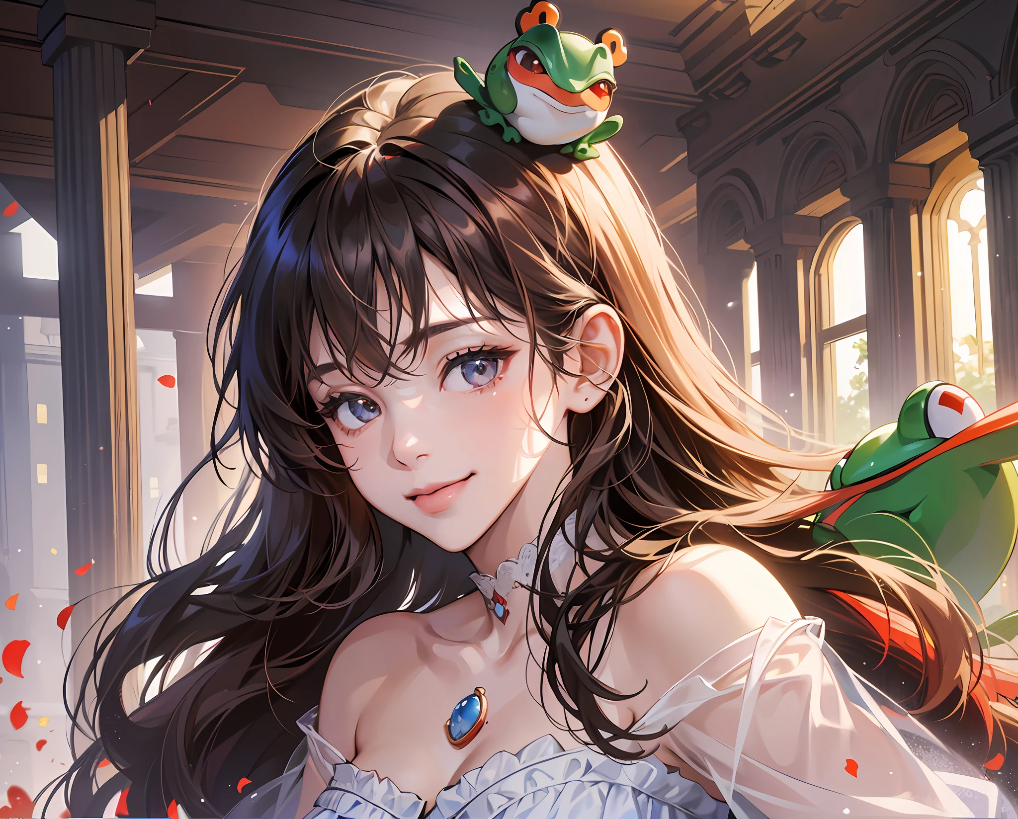 (8K, Best Quality, Masterpiece: 1.2), (Realistic, Photorealistic: 1.37), Super Detail, 1 Girl, Pretty, Solo, (Red Nose), (Smile: 1.15), (Mouth Closed) ) small breasts, beautiful eyes, (long hair: 1.2), floating hair Novafrog style, upper body --auto --s2