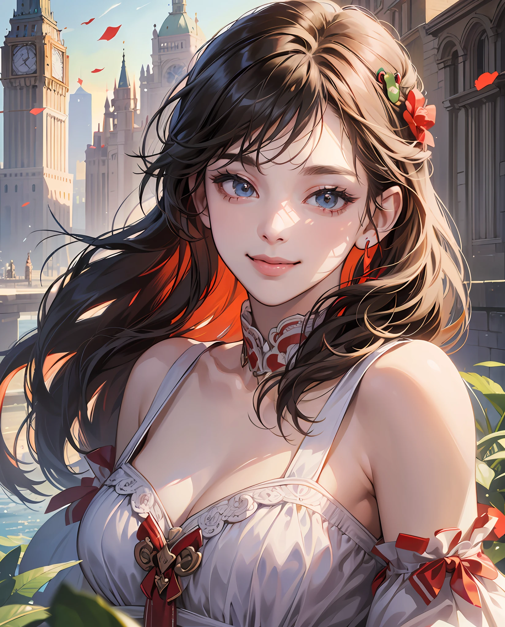 (8K, Best Quality, Masterpiece: 1.2), (Realistic, Photorealistic: 1.37), Super Detail, 1 Girl, Pretty, Solo, (Red Nose), (Smile: 1.15), (Mouth Closed) ) small breasts, beautiful eyes, (long hair: 1.2), floating hair Novafrog style, upper body --auto --s2