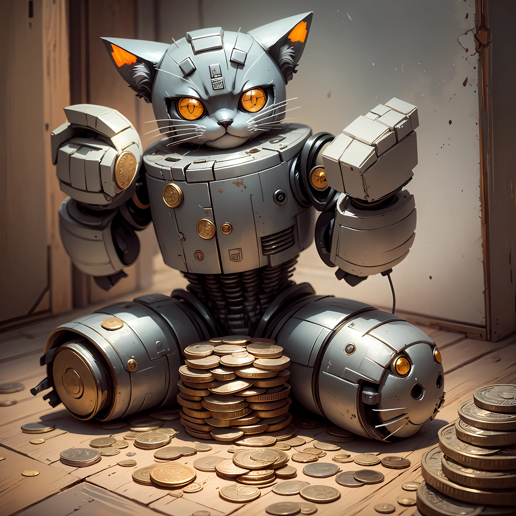 Robot cat made from old coins --auto --s2