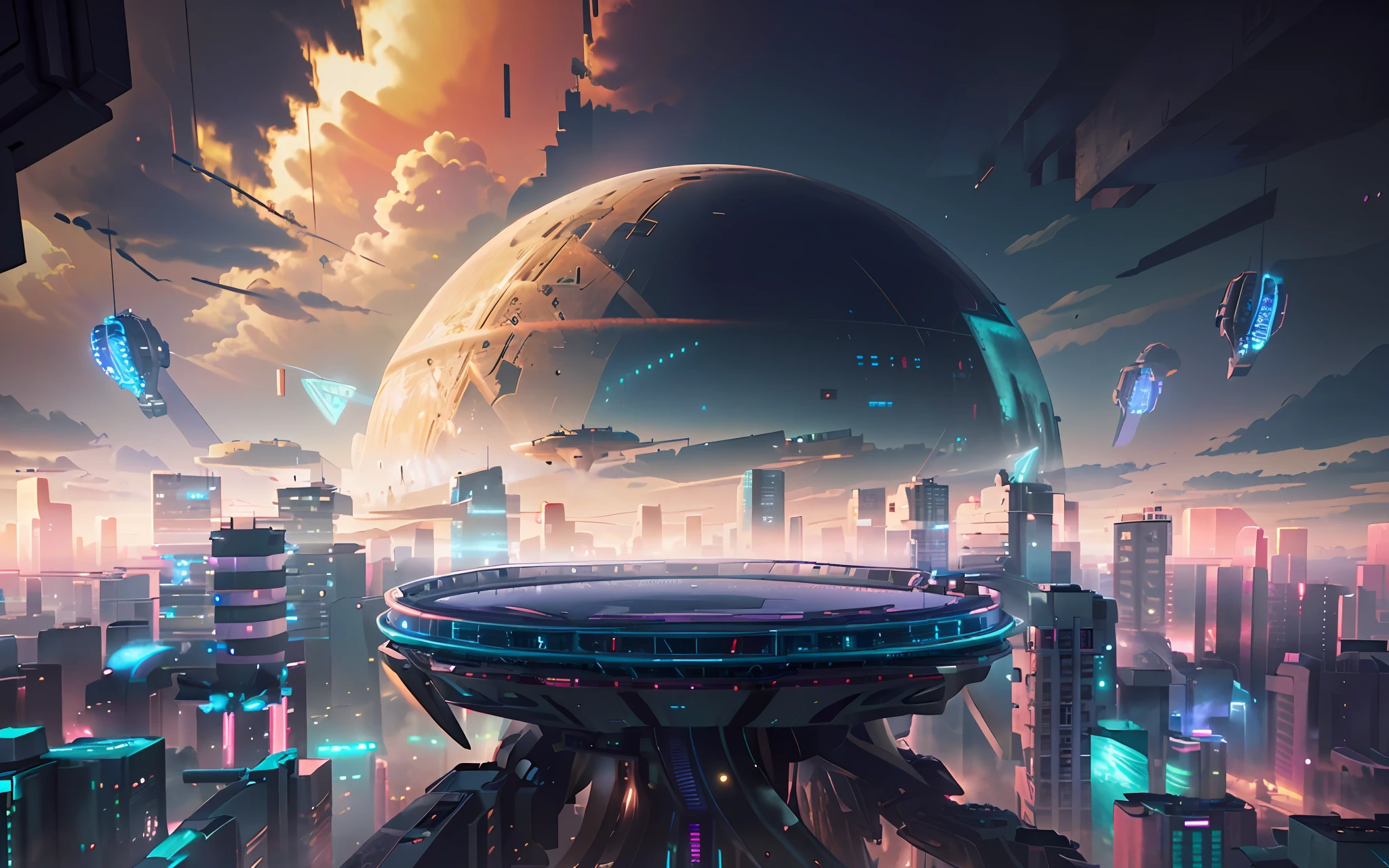 ((Best Quality)), ((Masterpiece)), (Very Detailed: 1.3), Rendered 8K, Futuristic City Building, (Middle is a Stage 1.8), Amazing Detail, Best Resolution, (Perspective Deep) Clean Clouds and Sky, Rendered 8K, Overwatch Building, Futuristic Setting, Night (Aesthetic Octane Rendering 0.7) Futuristic City Background, Phantom Octane Rendering, (Cyberpunk Night View)
