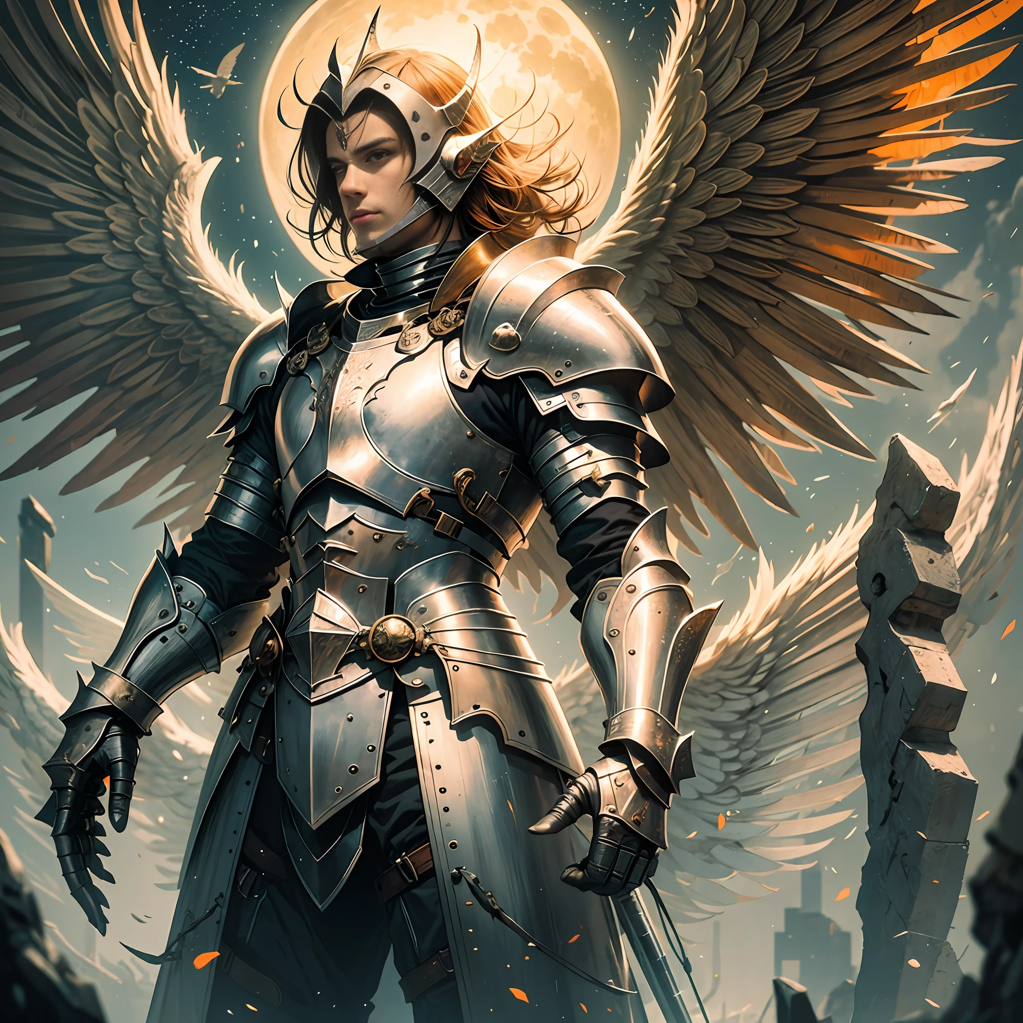 A male knight with wings of the orange moon
