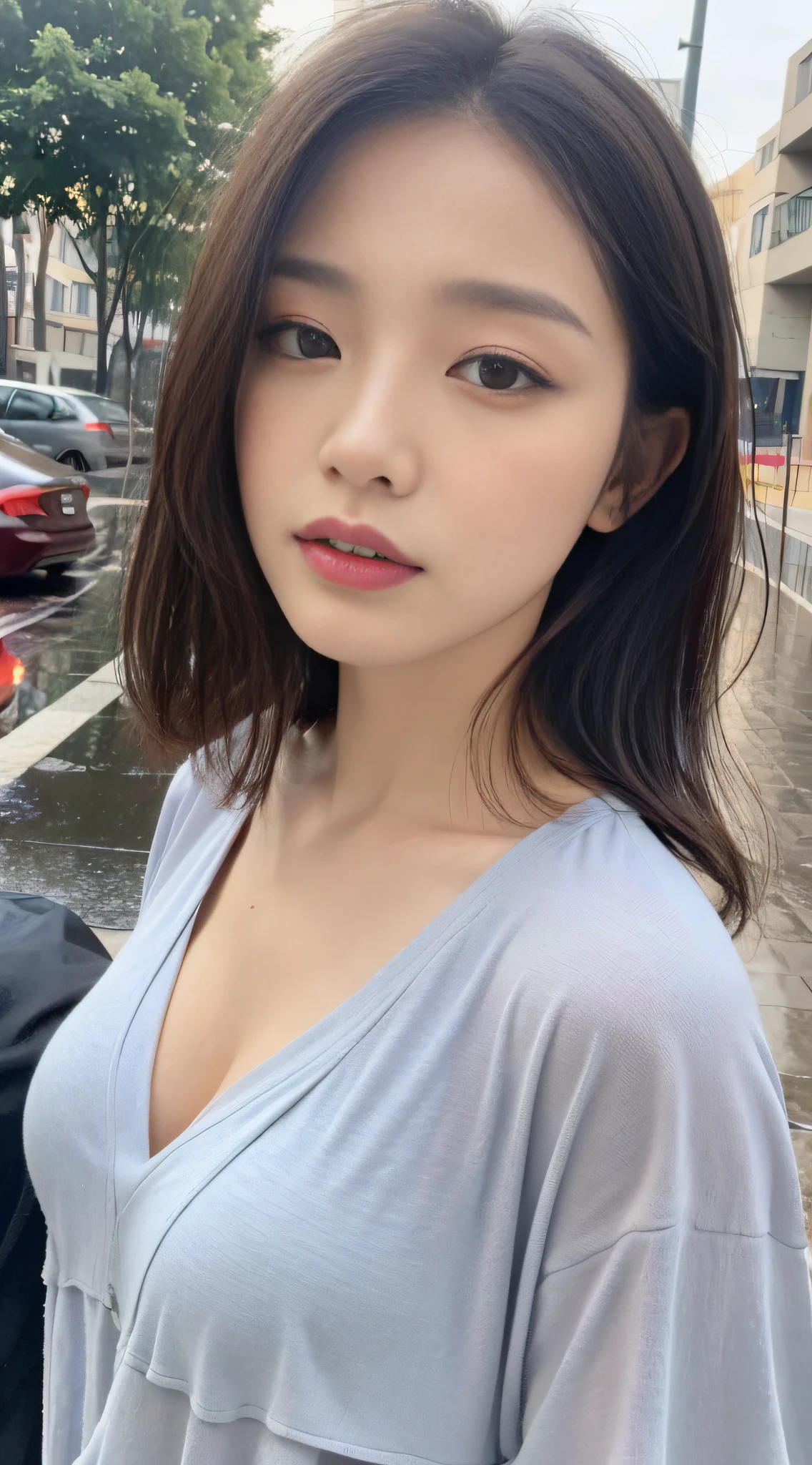 ((Best Quality, 8K, Masterpiece:1.3)), Focus: 1.2, Perfect Body Beauty: 1.4, Buttocks: 1.2, ((Layered Haircut, Breasts: 1.2)), (Wet Clothes: 1.1) , (Rain, Street:1.3), Bandeau Dress: 1.1, Highly Detailed Face and Skin Texture, Delicate Eyes, Double Eyelids, Whitened Skin, Long Hair