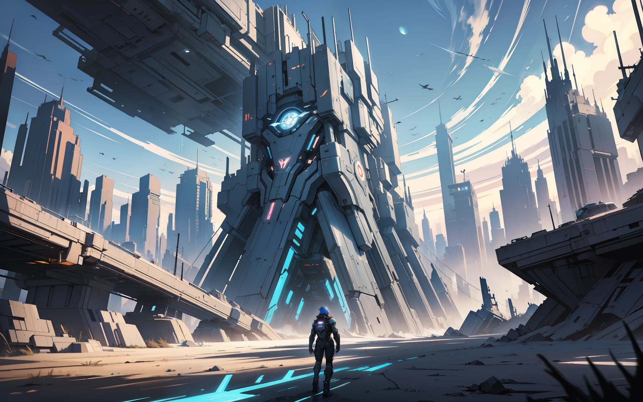 Crossboard battle scene, sci-fi scene, gorgeous breakage, parallel perspective, there is a spaceship picture, cyberpunk, broken, has a very light effect, there is a horizontal very wide glass background, magical background, arena background, game background, exaggerated dark, cartoon style