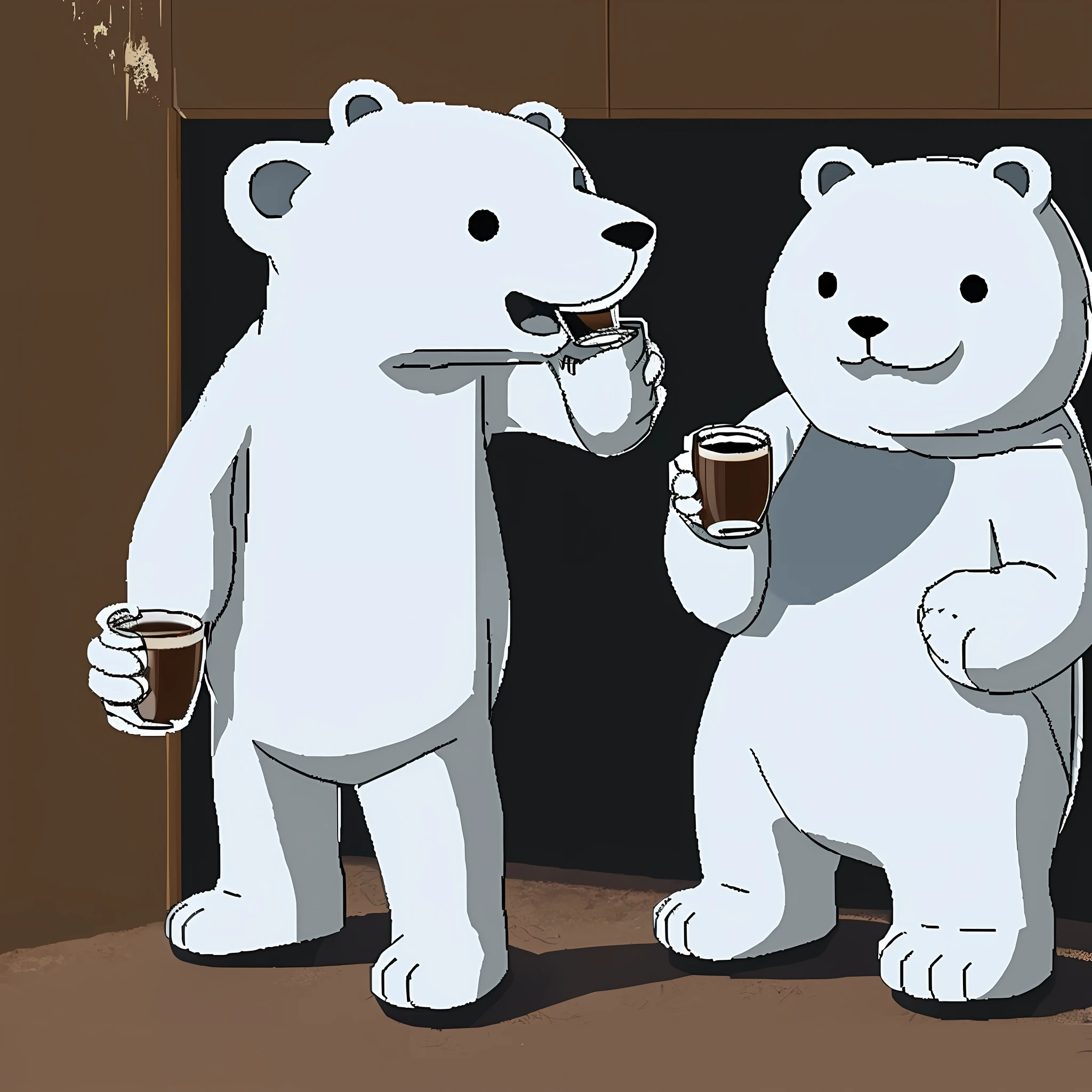 Polar bear. holding, cup of coffee. social shirt. animation