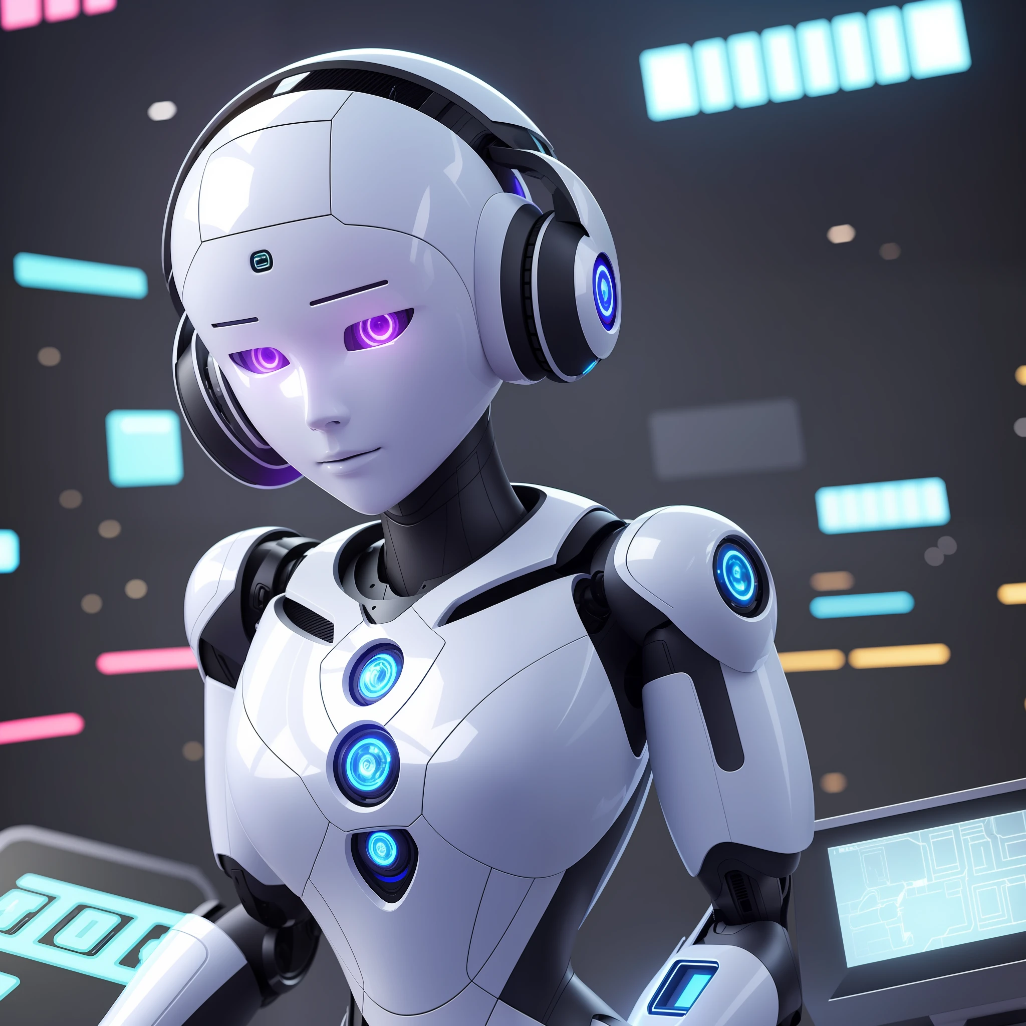 A female digital life robot, making a phone call, in the background in a string of digital codes, 8k, AI --auto --s2