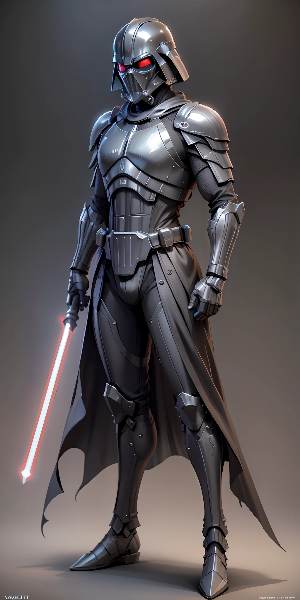 Knight Darth Vader from star wars, frontal, full-length, looking at the camera, facing the audience, standing pose, simple background, three-dimensional light, detailed full-body concept, sleek digital concept art, beautiful full-body concept art, art trend, full-length CGsociety,