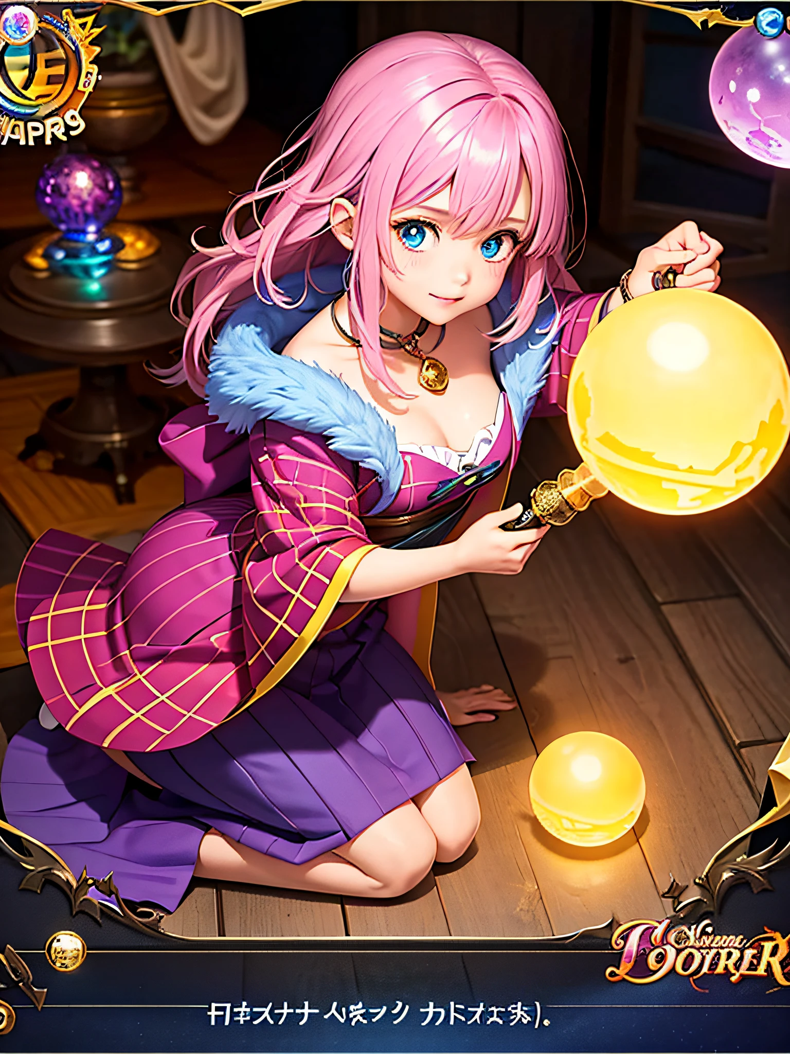 1girl, witch with potions in room, epic complex game concept art, colorful, crystal orb, Japan girl