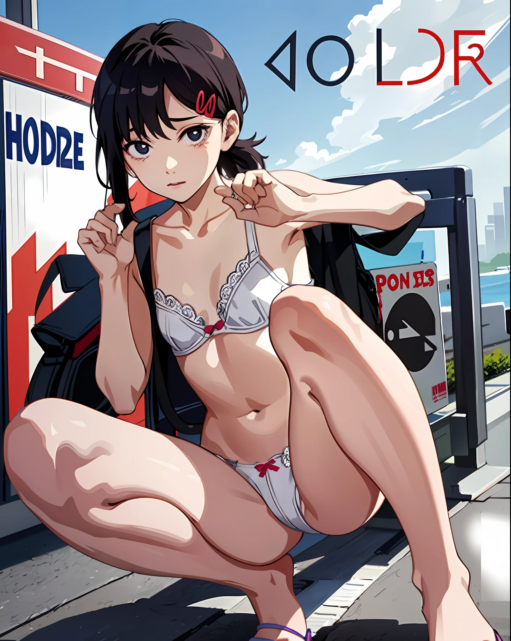 1 girl, photo assignment,model,magazine cover,beautiful model,cute,small,Loli,in underwear,knee pose,hands-free,masterpiece, full body.