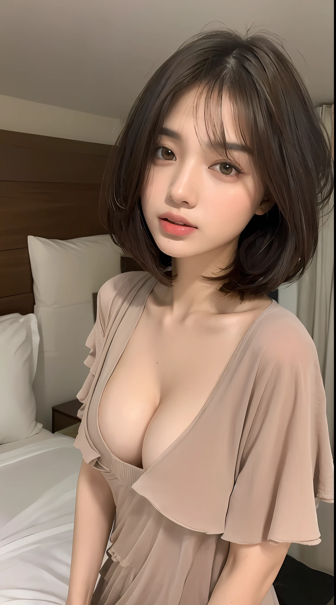 Indian pale girl ((Best Quality, 8k, Masterpiece:1.3)), Focus:1.2, Perfect Body Beauty:1.4, Buttocks:1.2, ((Layered Haircut, Breasts:1.4)), (Wet Clothes:1.1) , (Night,Home:1.3), Nighty Dress: 1.1, Highly Detailed Face and Skin Texture, Fine Eyes, Double Eyelids, Whitened Skin, Long Hair, (Shut Up: 1.3) , in Bed Room