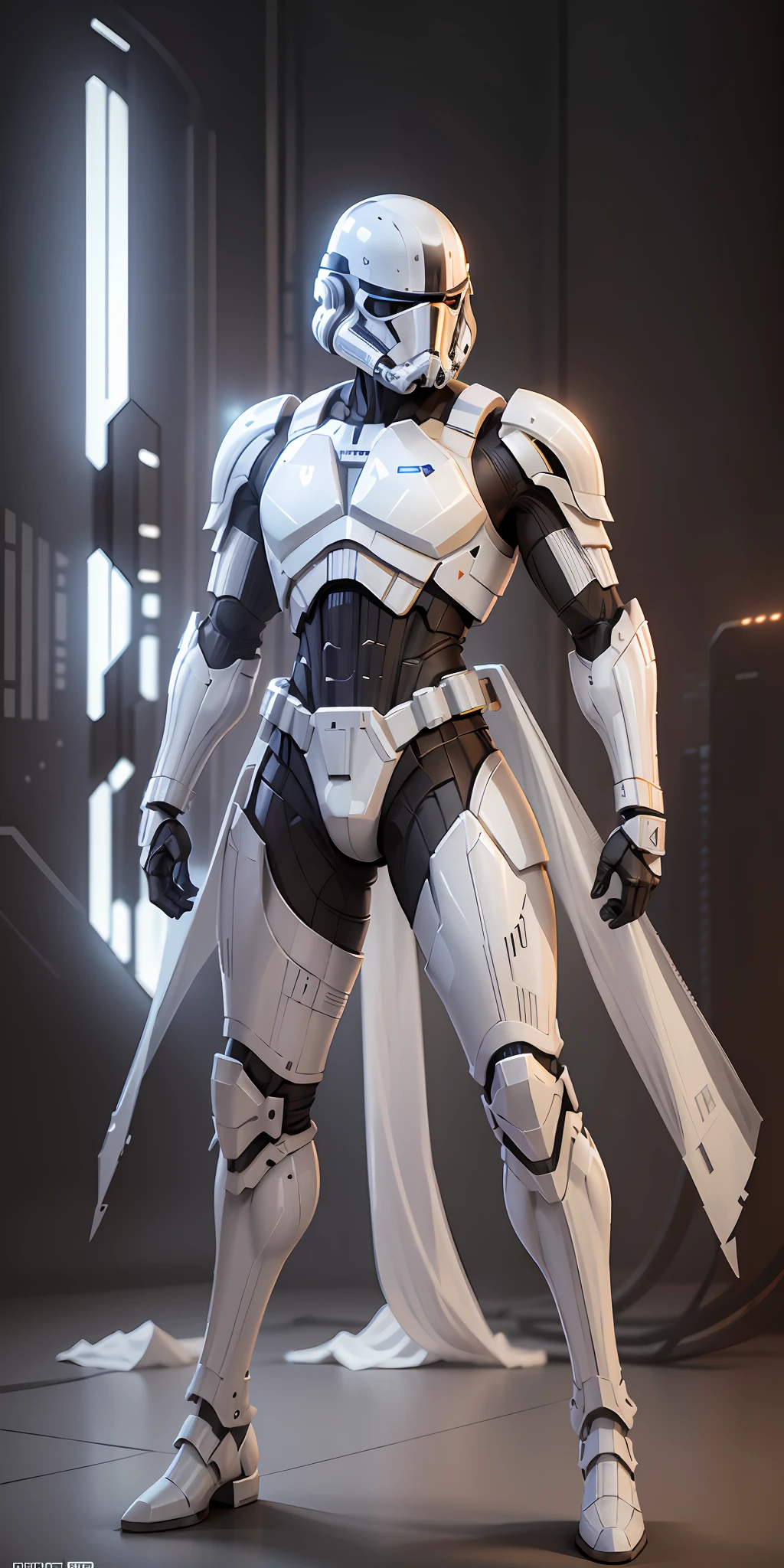 Black stormtrooper from star wars, frontal, full-length, looking at the camera, facing the audience, standing pose, simple background, three-dimensional light, detailed full-body concept, sleek digital concept art, beautiful full-body concept art, art trend, full-length CGsociety,
