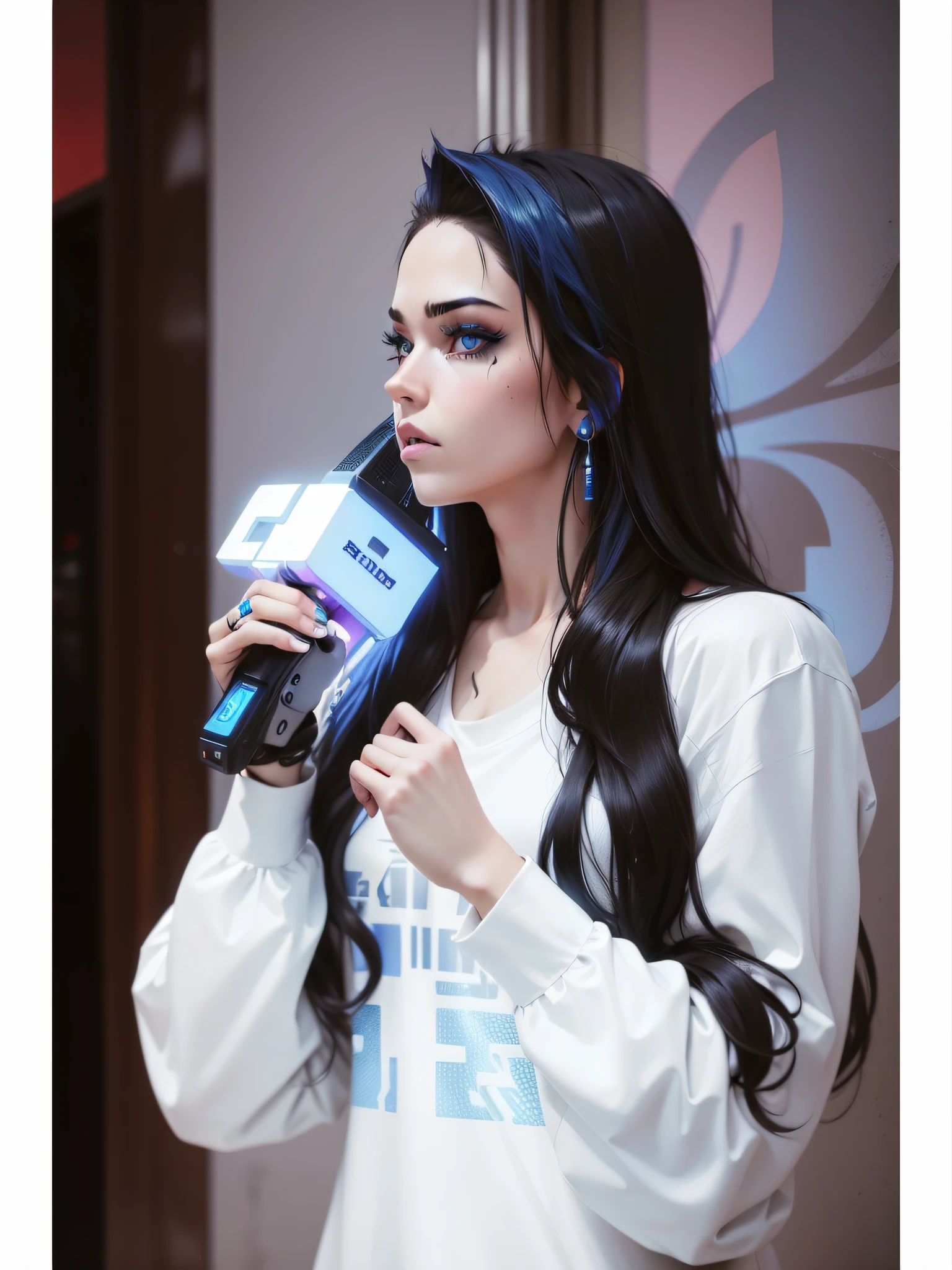Turn the character into a blue cyberpunk-style --auto --s2