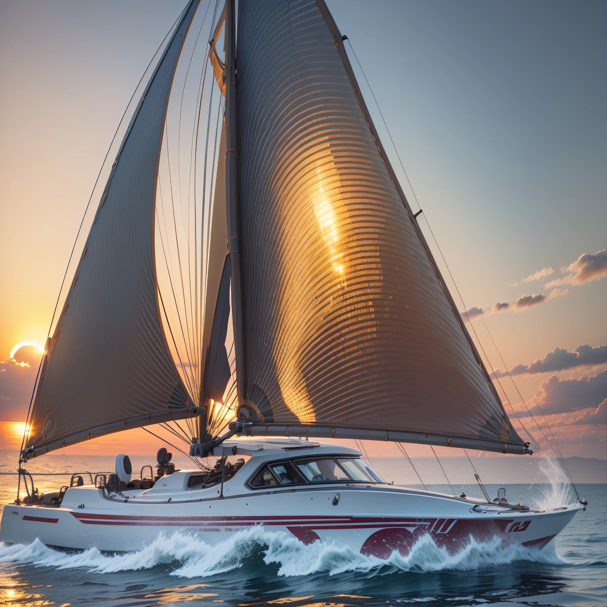 Cruiser, light wave, sunset, intricate, detailed, golden --auto --s2