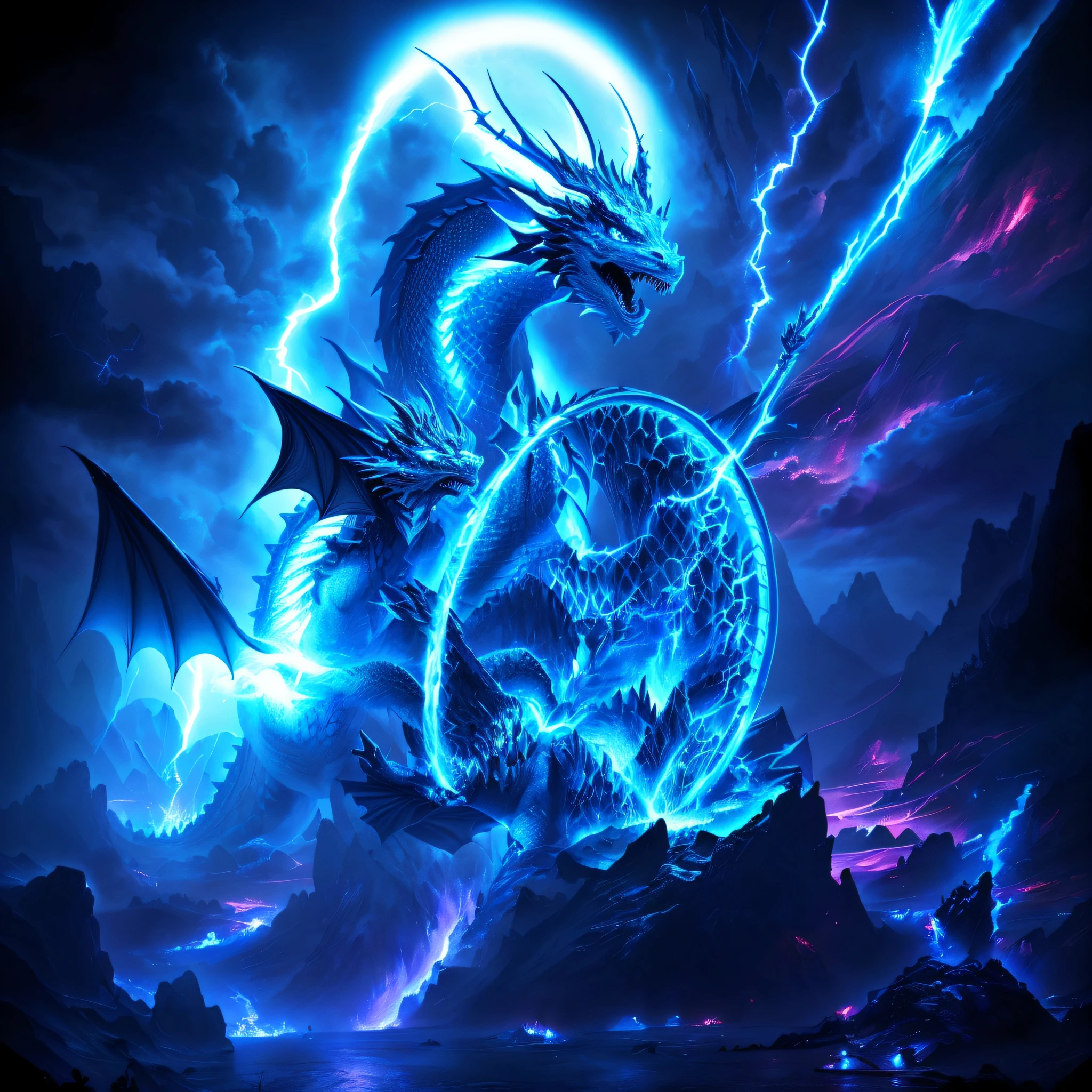 There is a dragon with a tennis racket in his hand, rushing through the lair of the lightning dragon, lightning dragon attack, lightning, breaking wind, fighting with the dragon, epic dragon, battle dragon, dragon art, battle dragon, storm dragon, giant dragon as background, d&d fantasy digital art, dragon in the dragon's lair, legendary dragon, epic fantasy digital art style, harsh