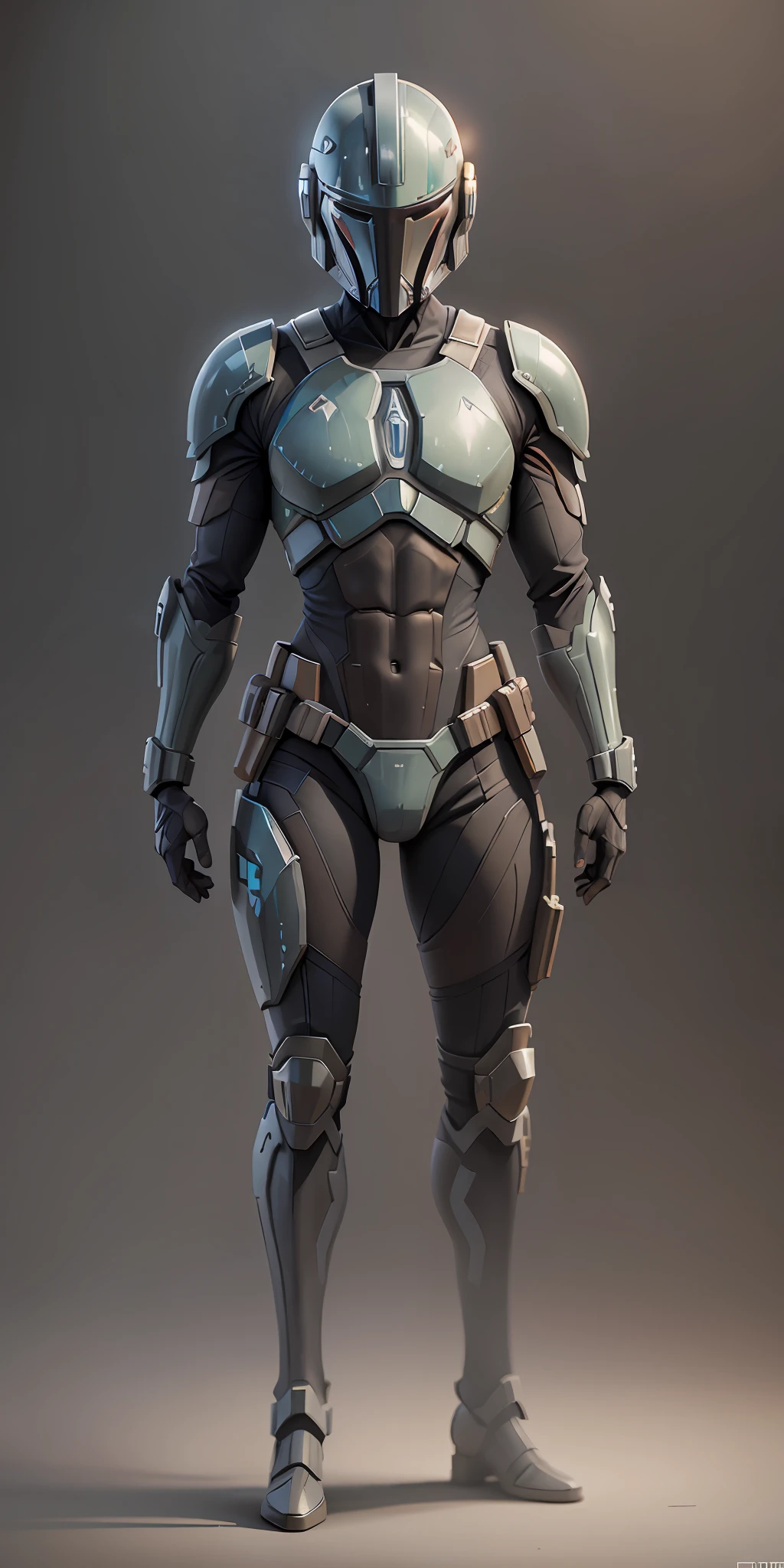 Mandalorian from star wars, frontal, full-length, looking at the camera, facing the audience, standing pose, simple background, three-dimensional light, detailed full-body concept, sleek digital concept art, beautiful full-body concept art, art trend, full-length CGsociety,