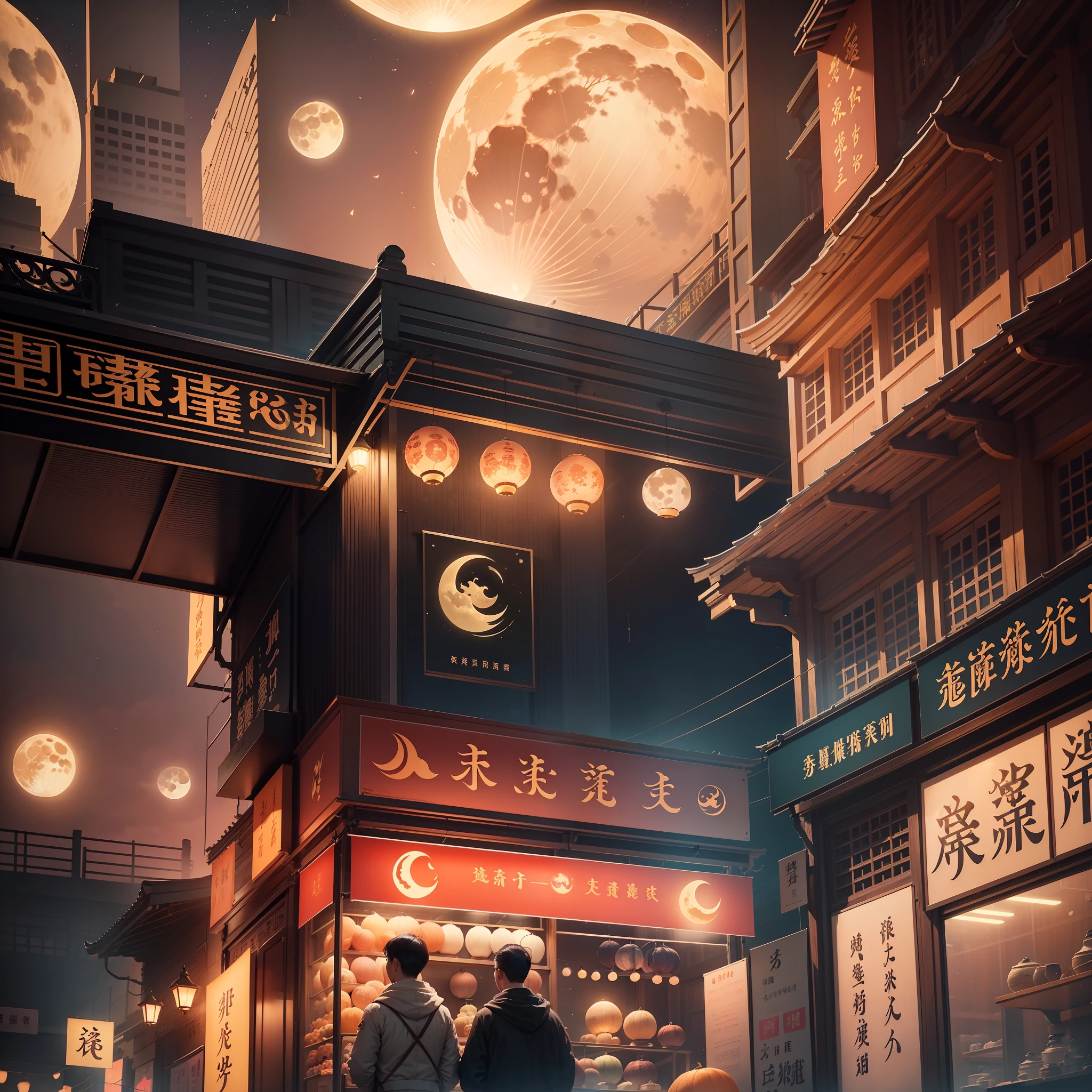 Mid-Autumn Festival poster, event atmosphere, best quality, super detailed, 1 moon, backlight, night, delicate, soft, minimalist, elegant --auto --s2