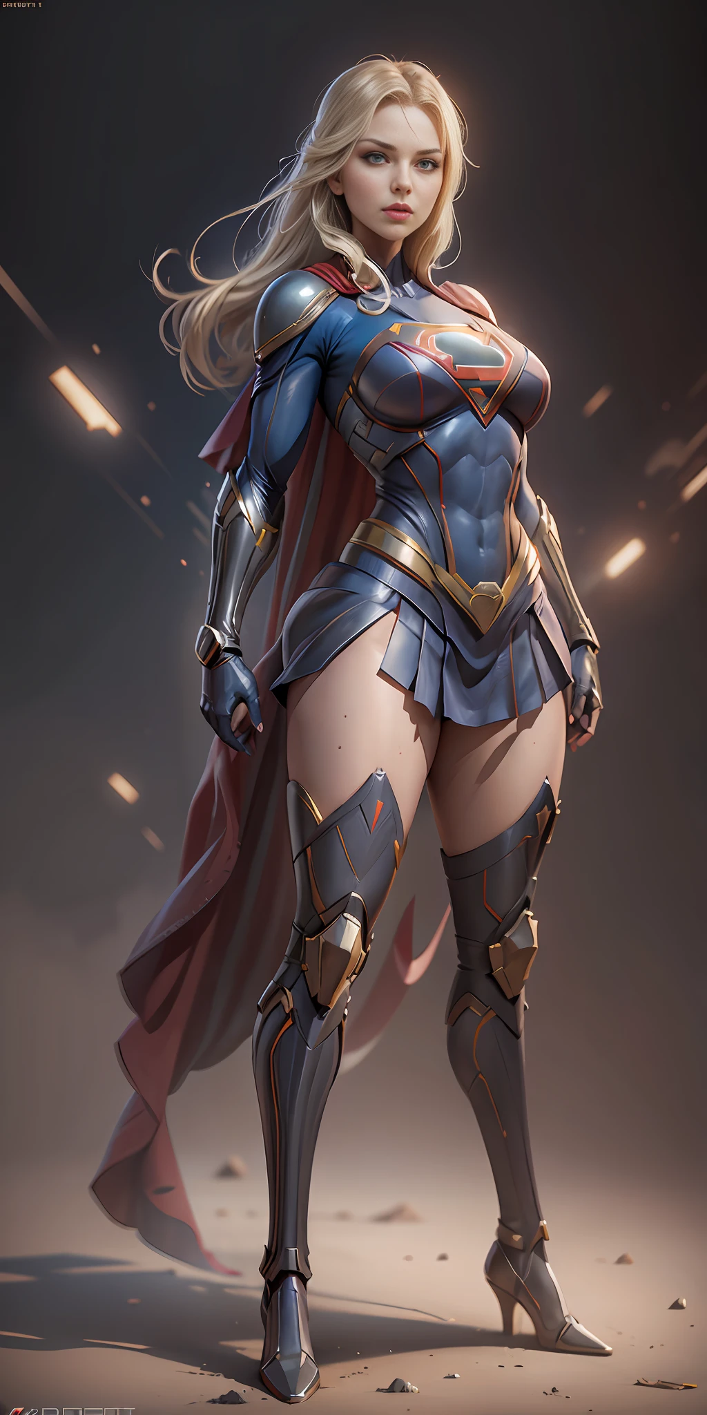 Supergirl from DC, big breasts, frontal, full-length, looking at the camera, facing the audience, standing pose, simple background, three-dimensional light, detailed full-body concept, sleek digital concept art, beautiful full-body concept art, art trend, full-length CGsociety,