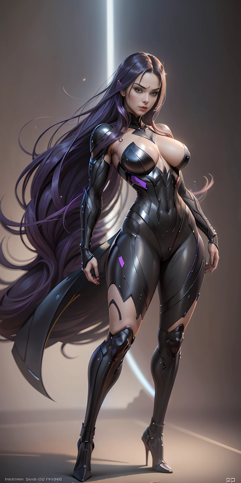 Psylocke from Marvel, big breasts, frontal, full-length, looking at the camera, facing the audience, standing pose, simple background, three-dimensional light, detailed full-body concept, sleek digital concept art, beautiful full-body concept art, art trend, CGsociety full-length,