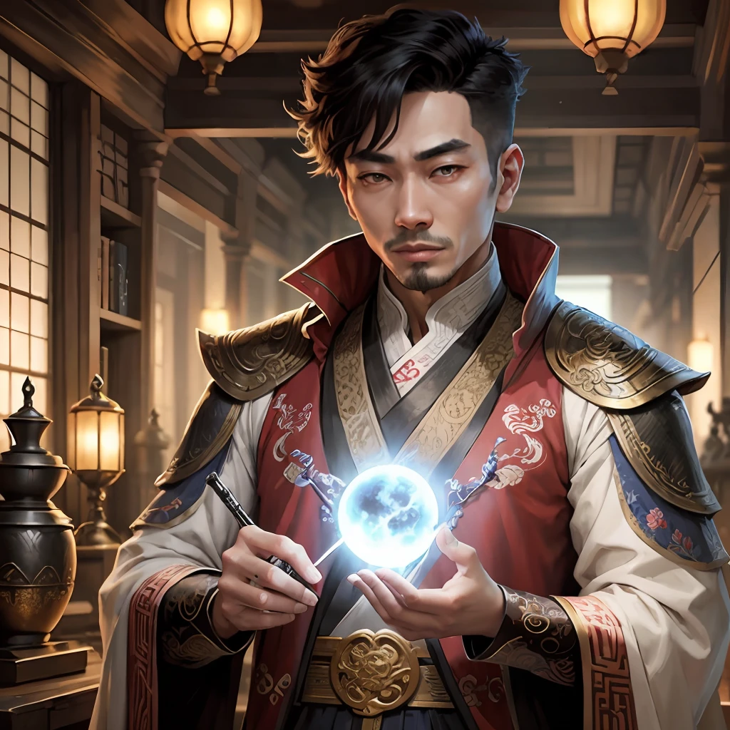 An oriental man in an alternate reality where advanced technology and magic coexist. --auto --s2