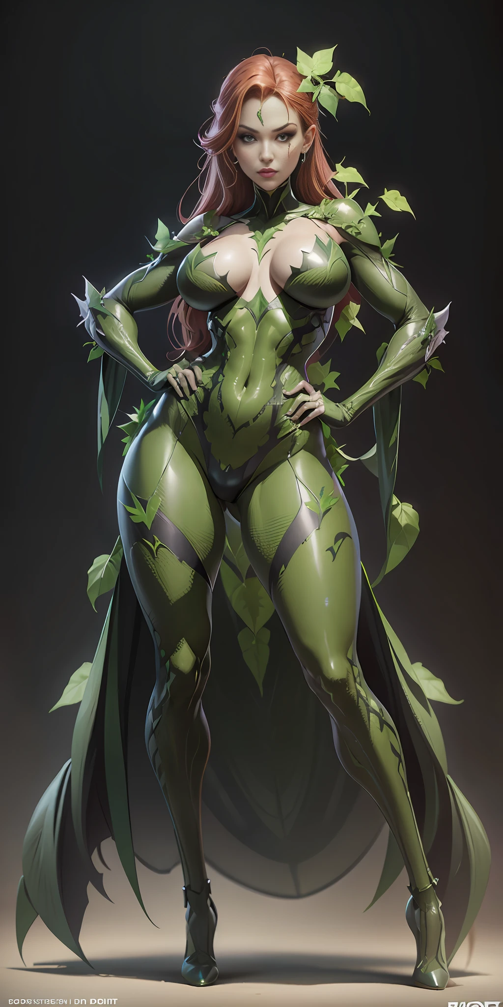 Poison Ivy from DC, big breasts, frontal, full-length, looking at the camera, facing the audience, standing pose, simple background, three-dimensional light, detailed full-body concept, sleek digital concept art, beautiful full-body concept art, art trend, CGsociety full-length,