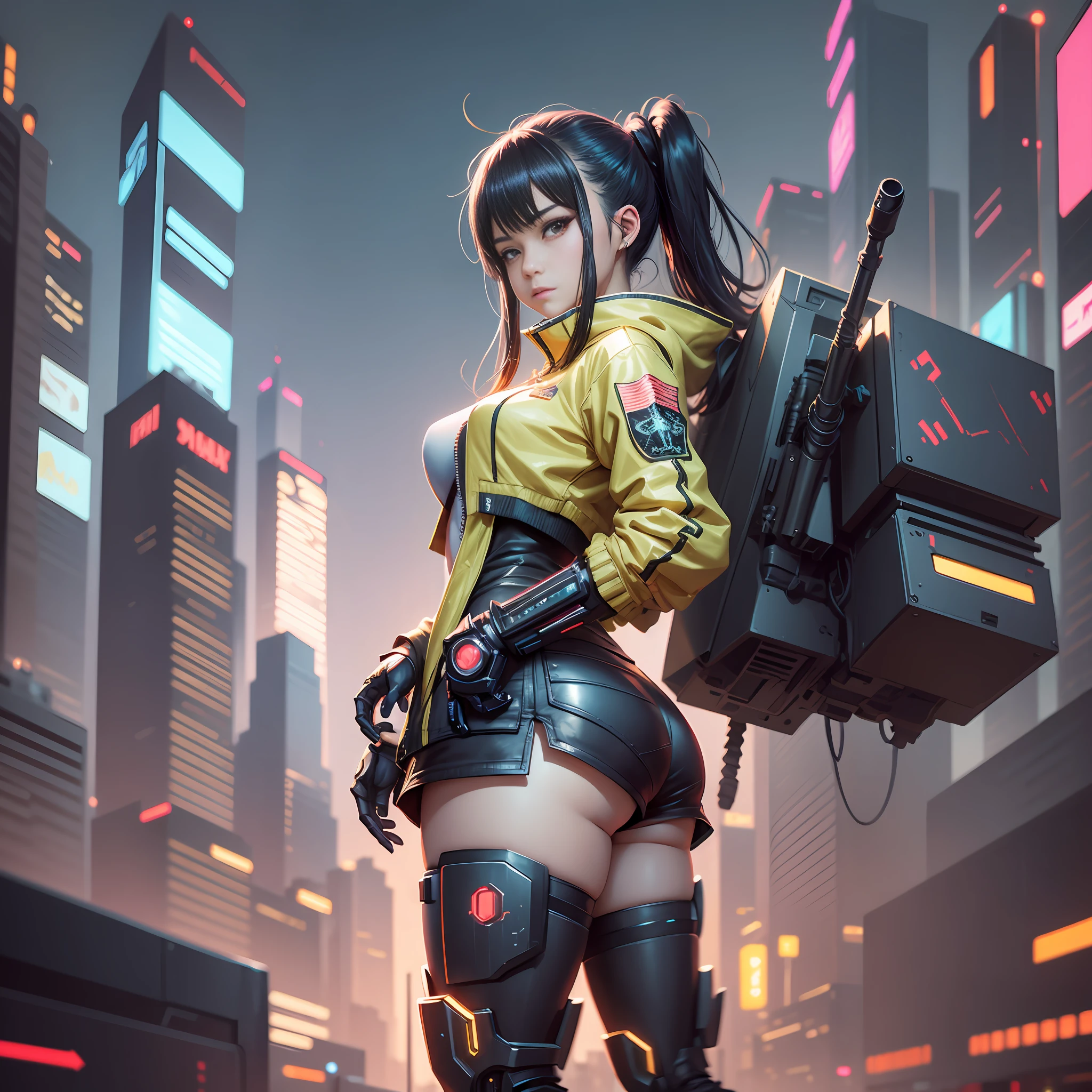 Boutique,best quality,Gold jewelry,(slip out feet),Fairy skin,(Fidelity :1.2),Standing,Super Detailed,realistic,High quality,Movie Light,Ray tracking,Ultra HD,Upper body
Girl in shorts and jacket standing next to giant robot, Guweiz style artwork, CyberPunk mech, Trends on CGSTATION, Guweiz, Russell Dongjun Lu, digital cyberpunk anime art, Ross Tran 8 K, Guweiz on ArtStation Pixiv, Girl in mecha network armor --auto --s2