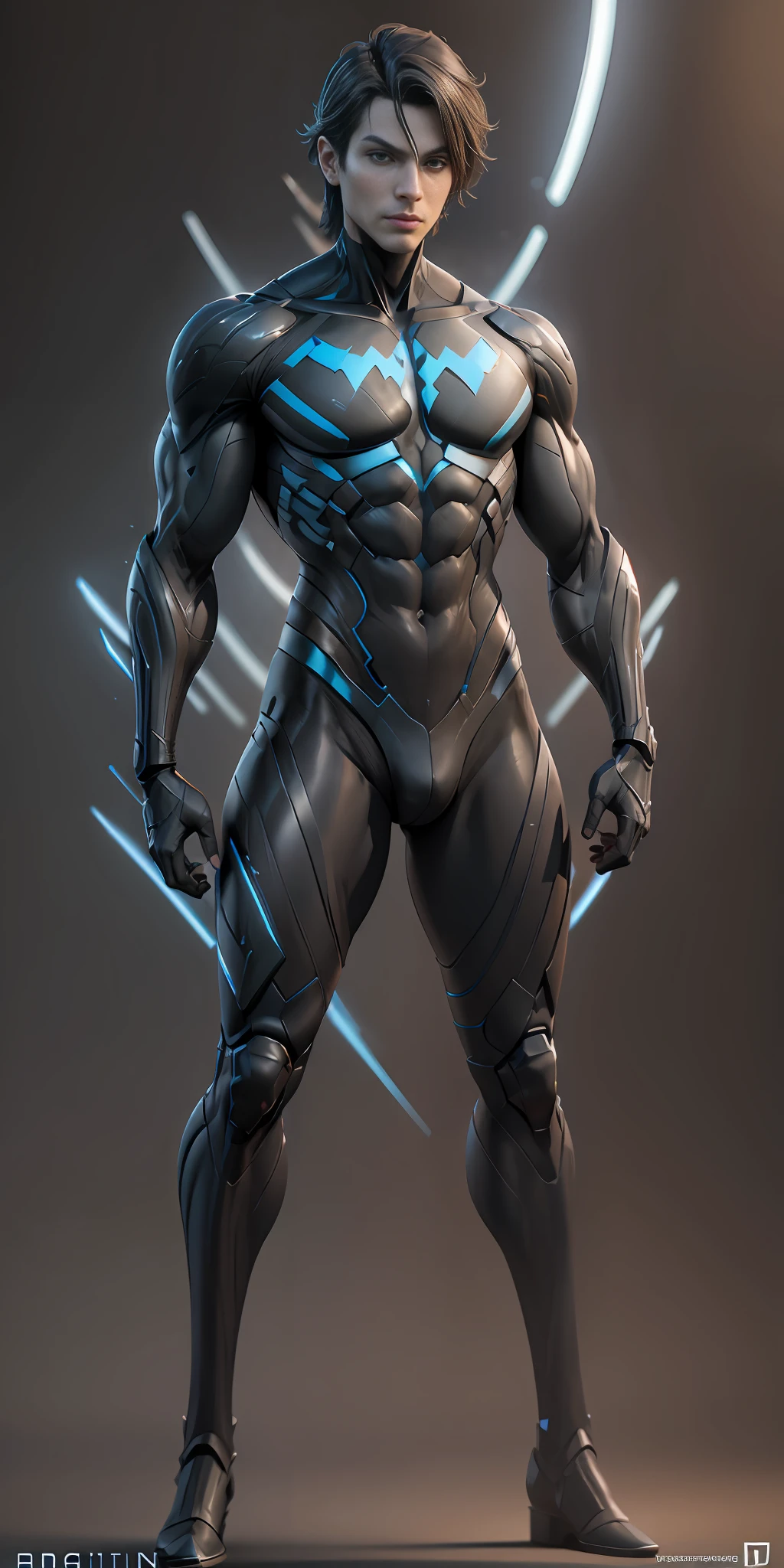 Nightwing from DC, frontal, full-length, looking at the camera, facing the audience, standing pose, simple background, three-dimensional light, detailed full-body concept, sleek digital concept art, beautiful full-body concept art, art trend, CGsociety full-length,
