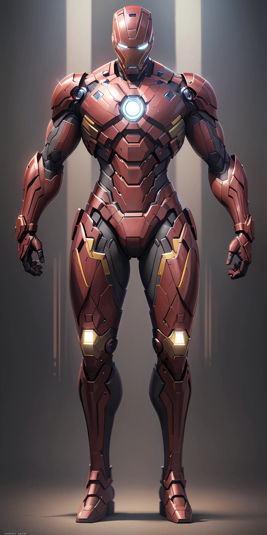 Iron Man Noir from Marvel, frontal, full-length, looking at the camera, facing the audience, standing pose, simple background, three-dimensional light, detailed full-body concept, sleek digital concept art, beautiful full-body concept art, art trend, full-length CGsociety,